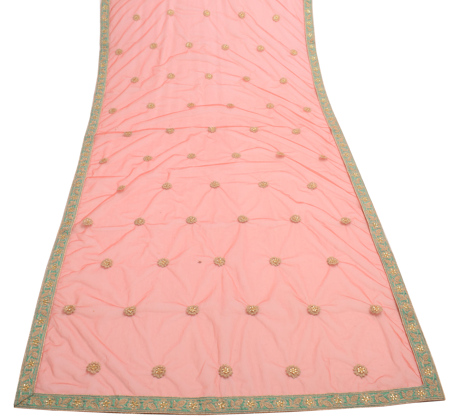 Sushila Vintage Dark Peach Dupatta Net Mesh Zari Embroidered Floral Long Stole