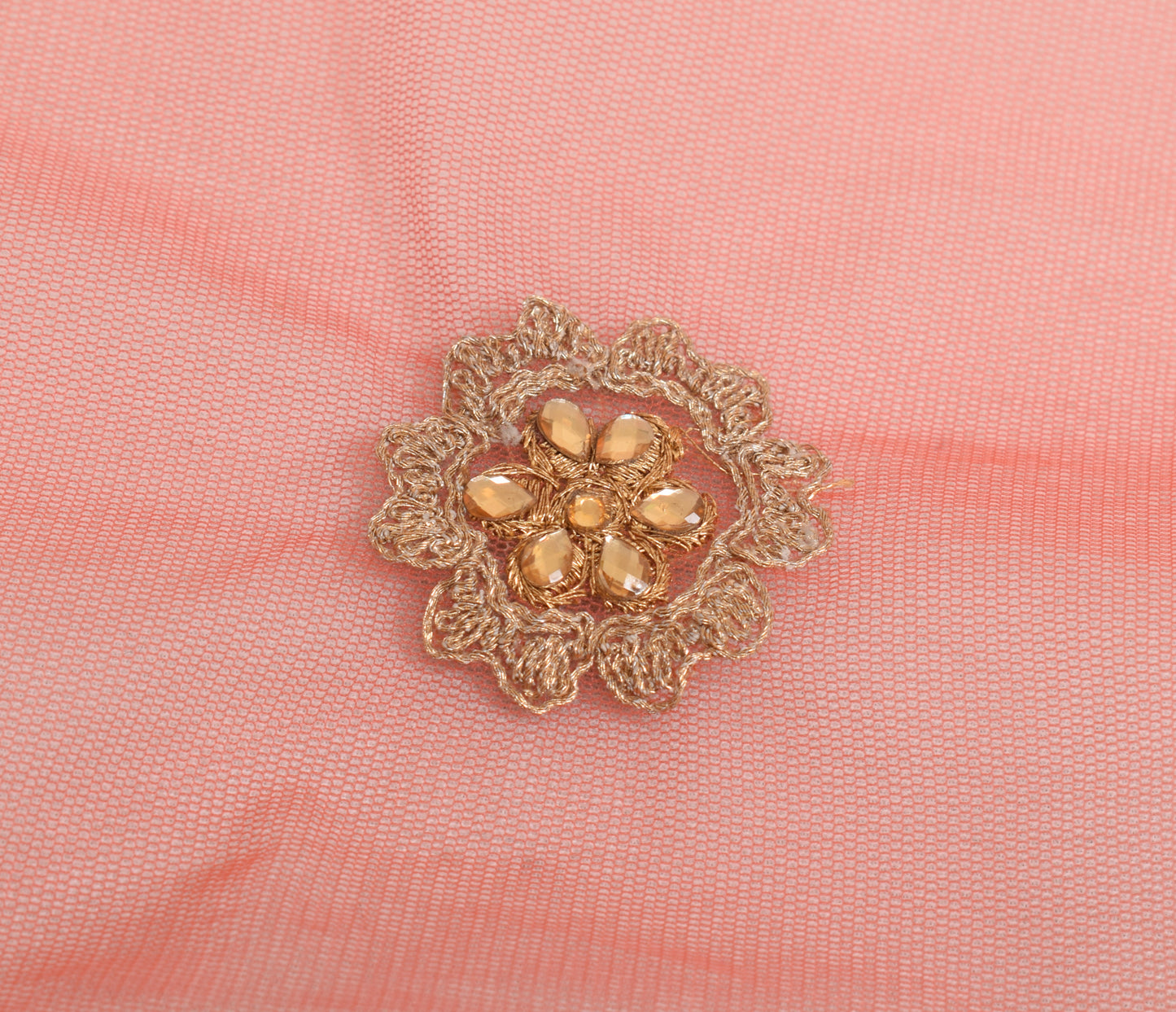 Sushila Vintage Dark Peach Dupatta Net Mesh Zari Embroidered Floral Long Stole
