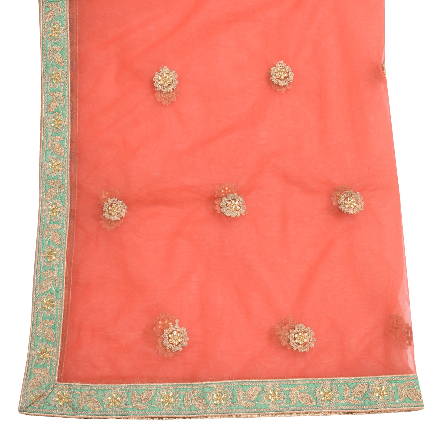 Sushila Vintage Dark Peach Dupatta Net Mesh Zari Embroidered Floral Long Stole
