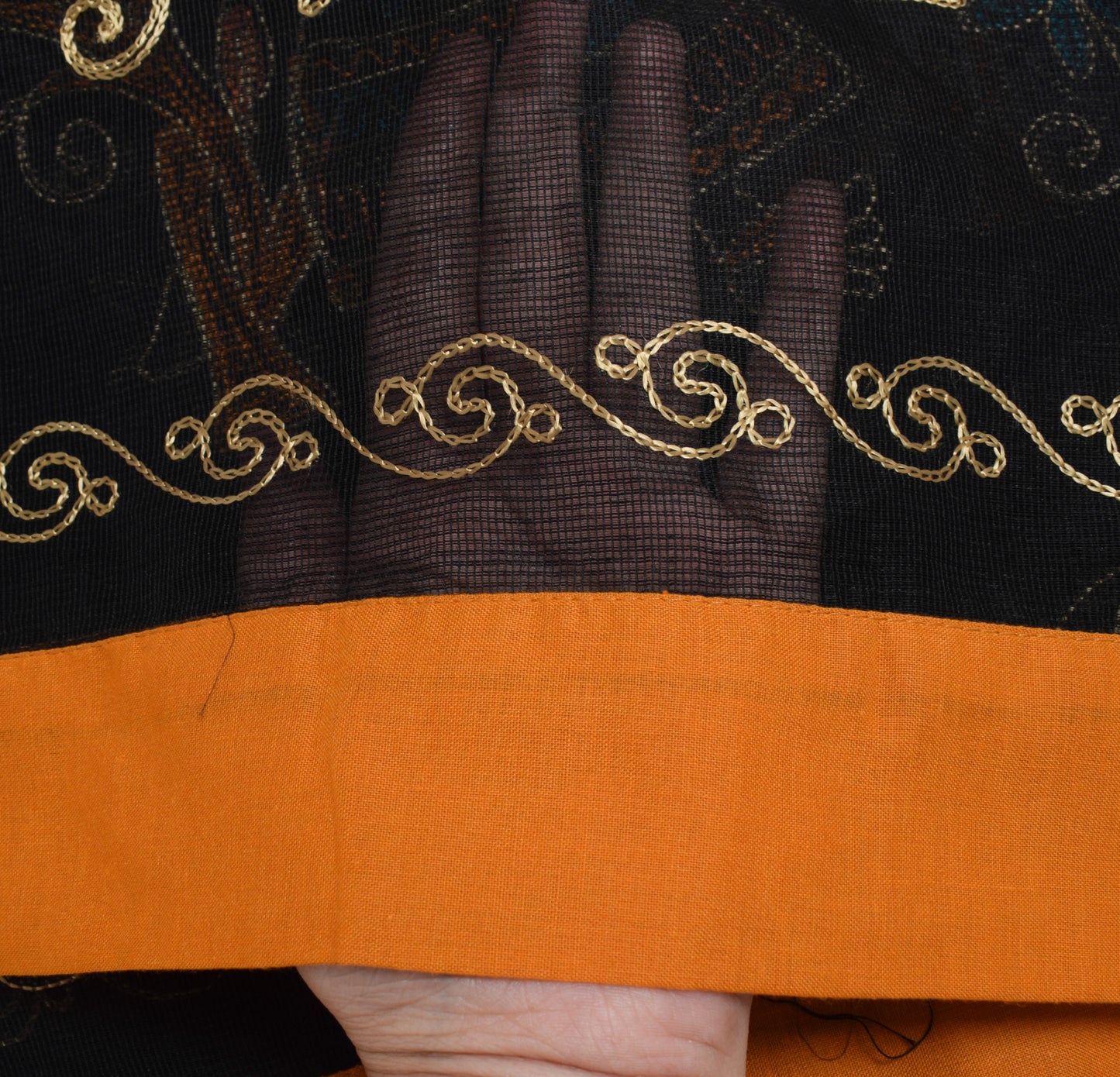 Sushila Vintage Black Indian Supernet Dupatta Humans Embroidered Long Stole Veil