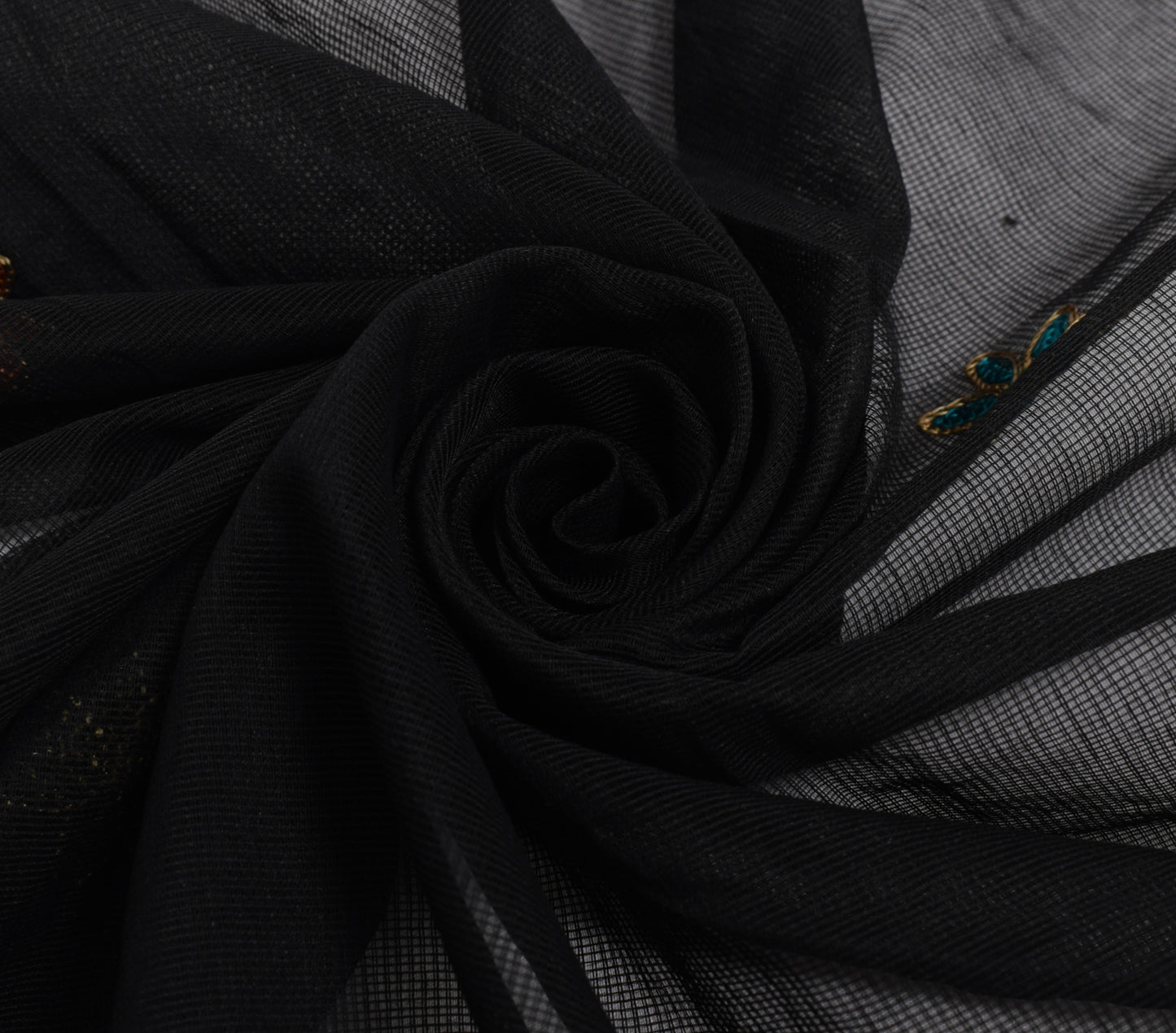 Sushila Vintage Black Indian Supernet Dupatta Humans Embroidered Long Stole Veil