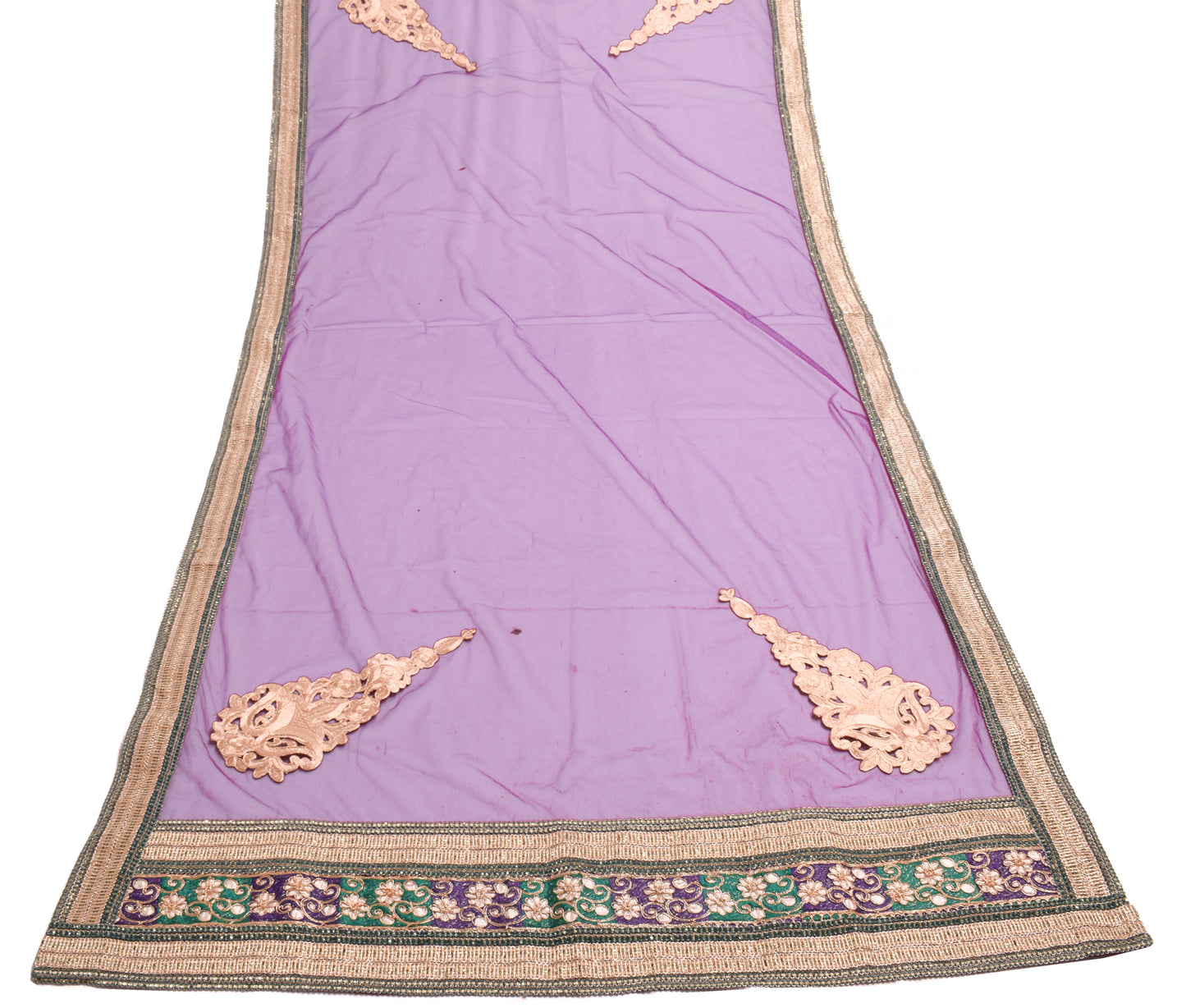 Sushila Vintage Purple Dupatta Net Mesh Applique Work Floral Long Stole Scarves