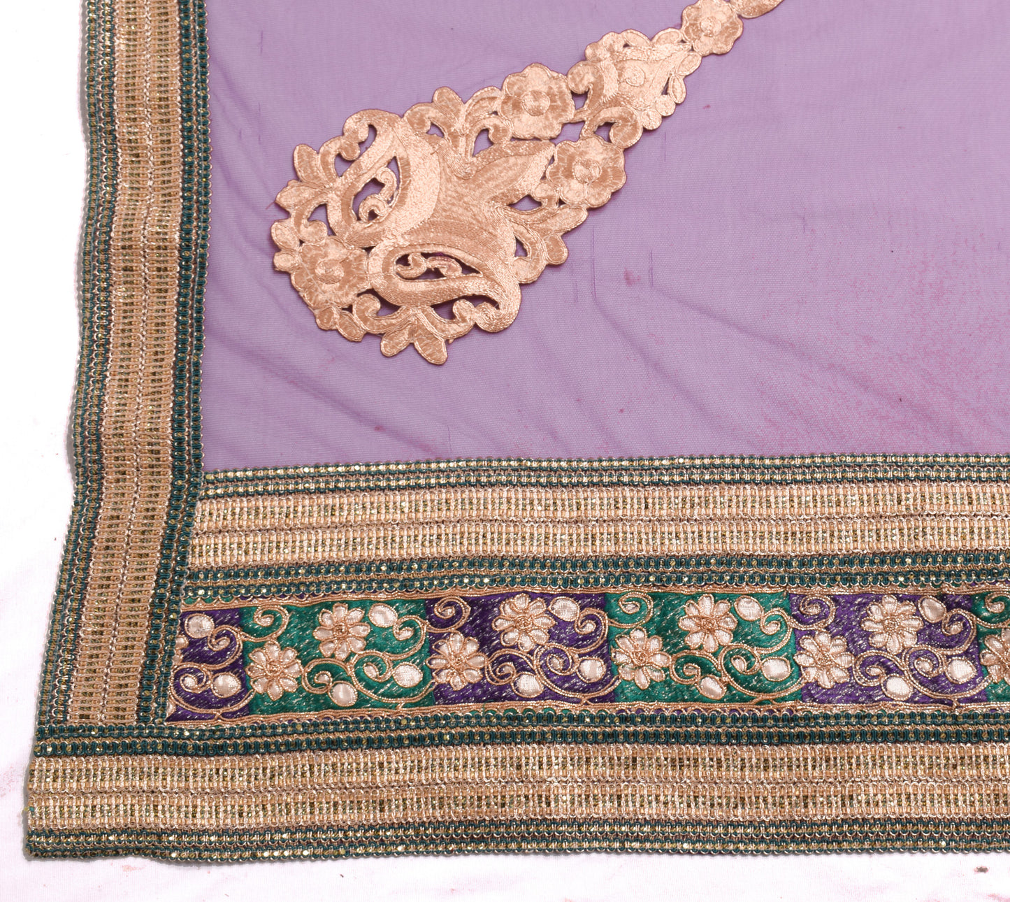 Sushila Vintage Purple Dupatta Net Mesh Applique Work Floral Long Stole Scarves