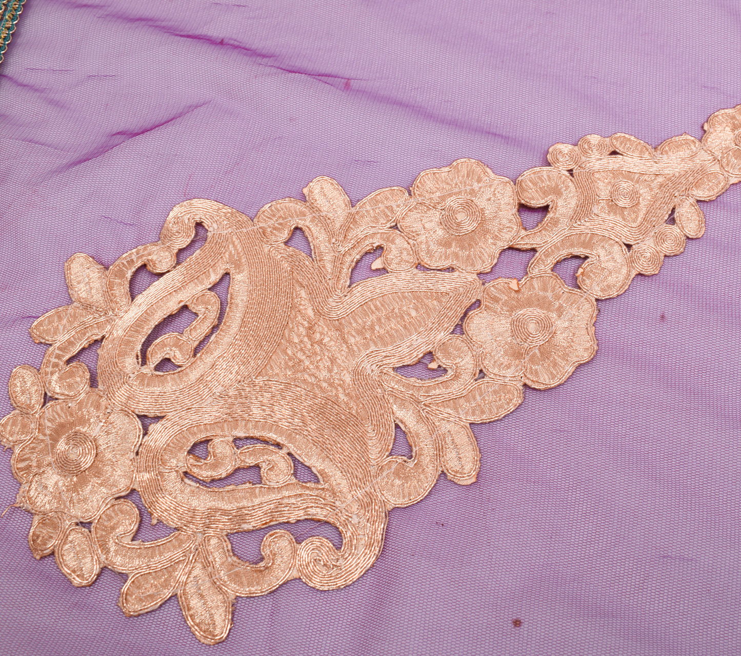 Sushila Vintage Purple Dupatta Net Mesh Applique Work Floral Long Stole Scarves