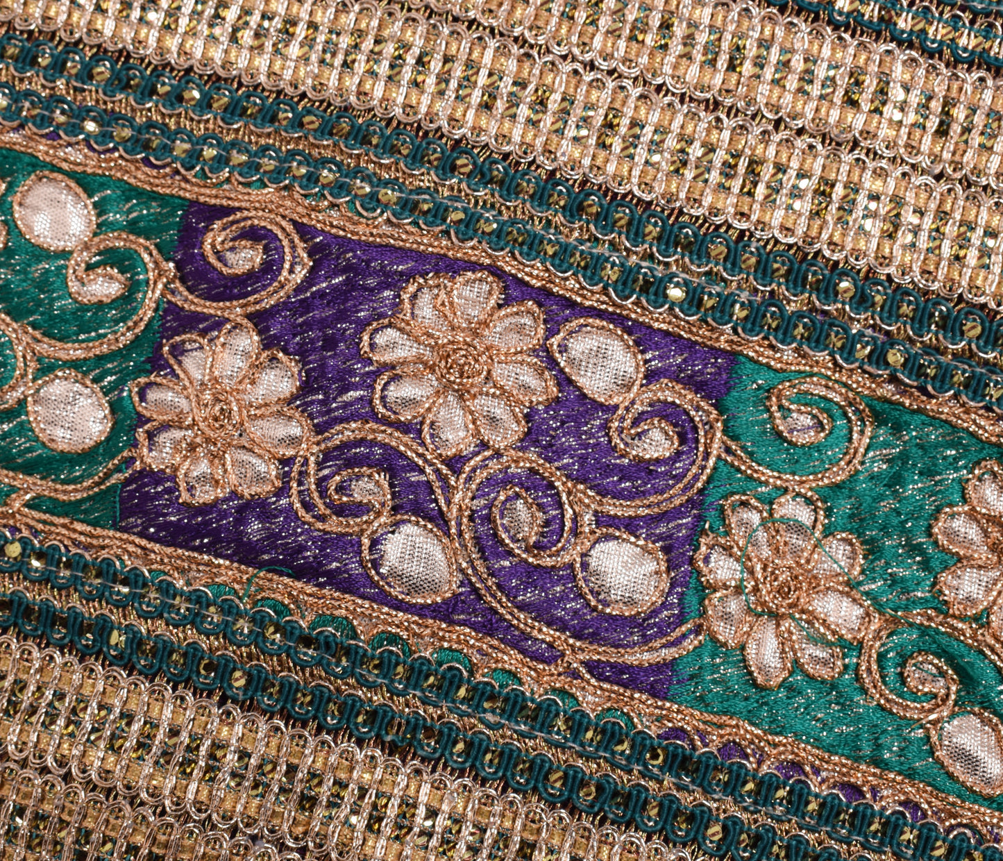 Sushila Vintage Purple Dupatta Net Mesh Applique Work Floral Long Stole Scarves