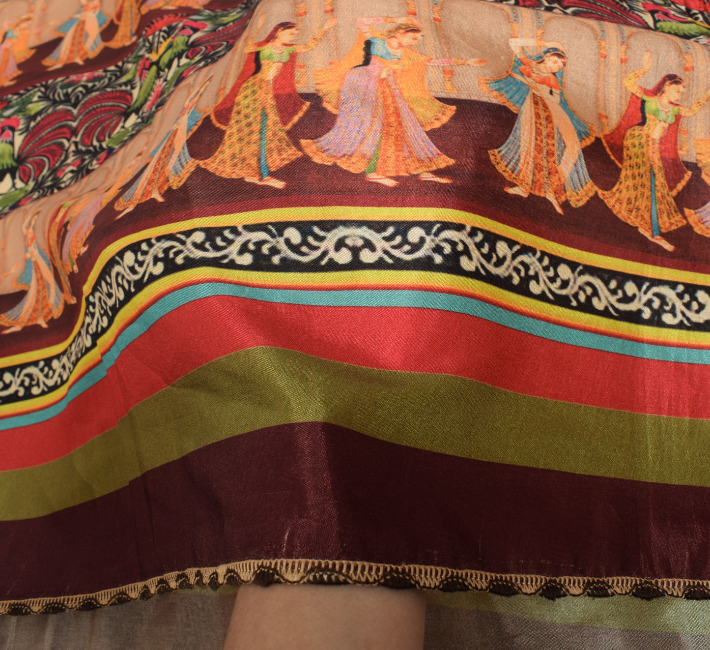 Sushila Vintage Indian Dupatta Blend Silk Digital Printed Humans Long Stole Wrap