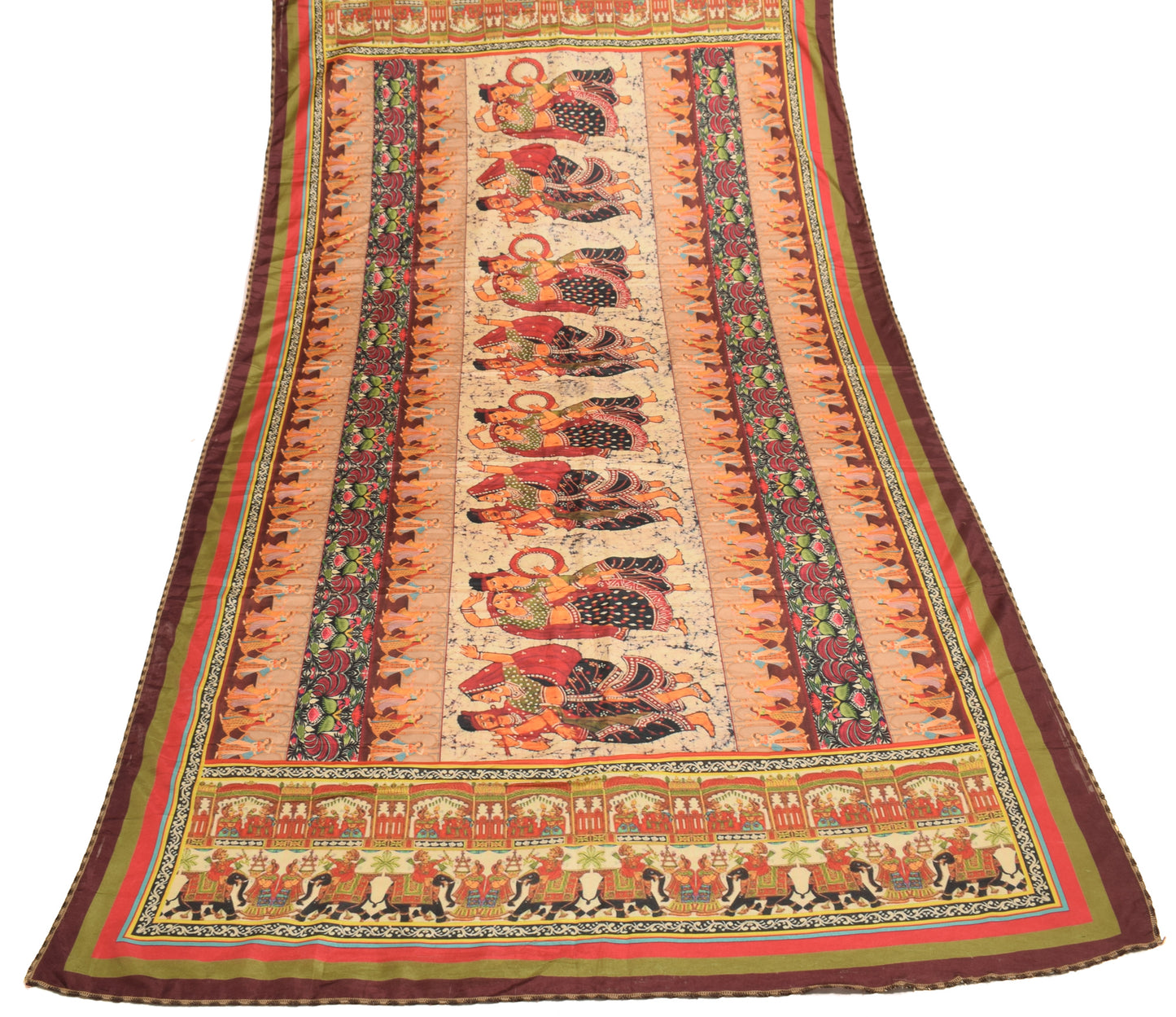 Sushila Vintage Indian Dupatta Blend Silk Digital Printed Humans Long Stole Wrap