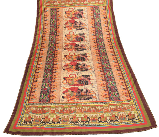 Sushila Vintage Indian Dupatta Blend Silk Digital Printed Humans Long Stole Wrap