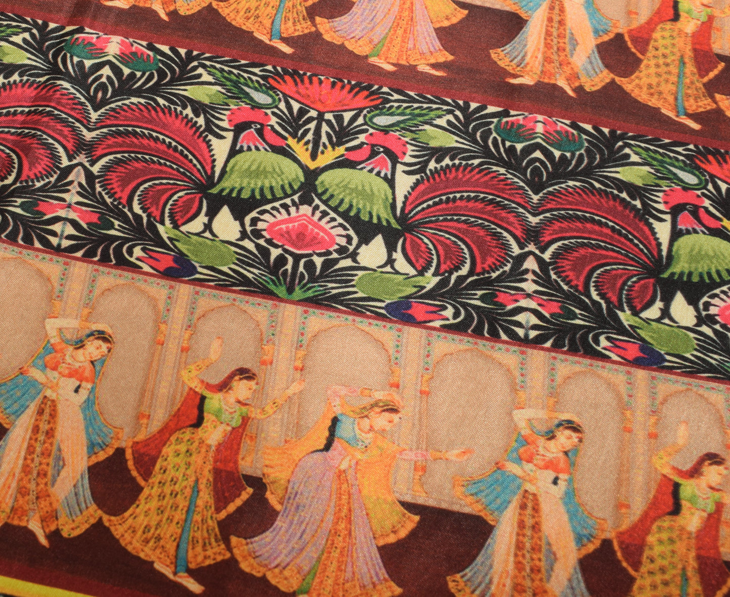 Sushila Vintage Indian Dupatta Blend Silk Digital Printed Humans Long Stole Wrap