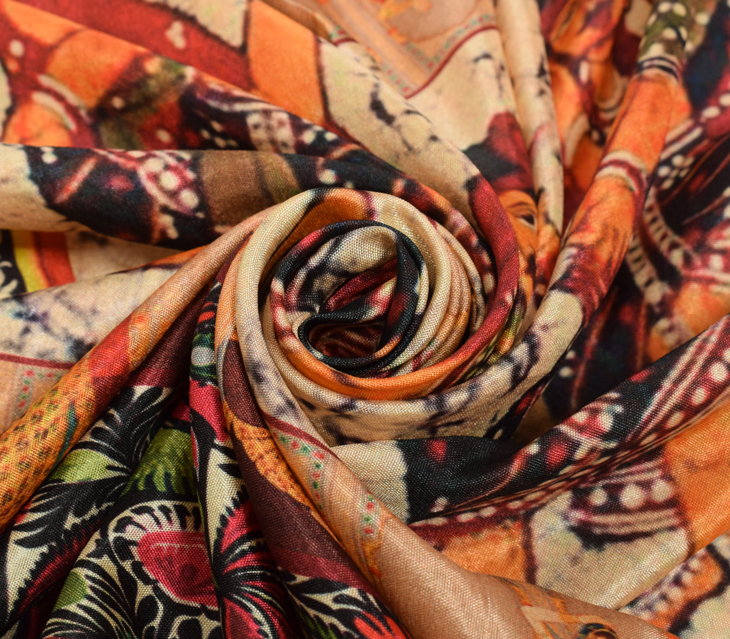 Sushila Vintage Indian Dupatta Blend Silk Digital Printed Humans Long Stole Wrap