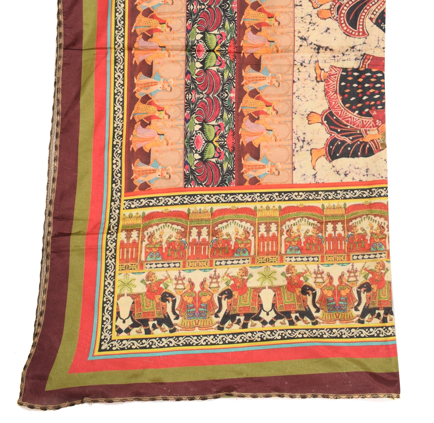 Sushila Vintage Indian Dupatta Blend Silk Digital Printed Humans Long Stole Wrap