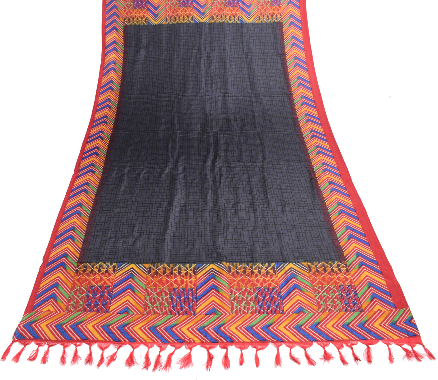 Sushila Vintage Dark Gray Indian Dupatta Blend Silk Woven Long Stole Veil Hijab
