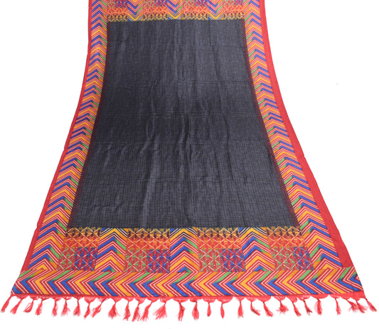 Sushila Vintage Dark Gray Indian Dupatta Blend Silk Woven Long Stole Veil Hijab