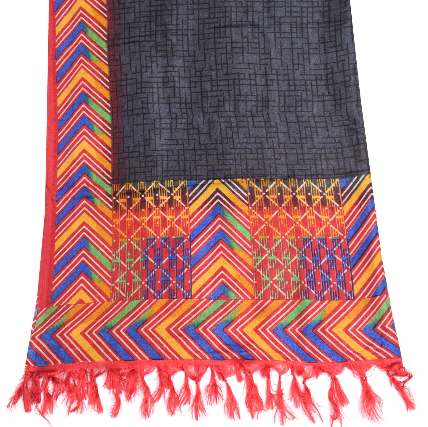 Sushila Vintage Dark Gray Indian Dupatta Blend Silk Woven Long Stole Veil Hijab