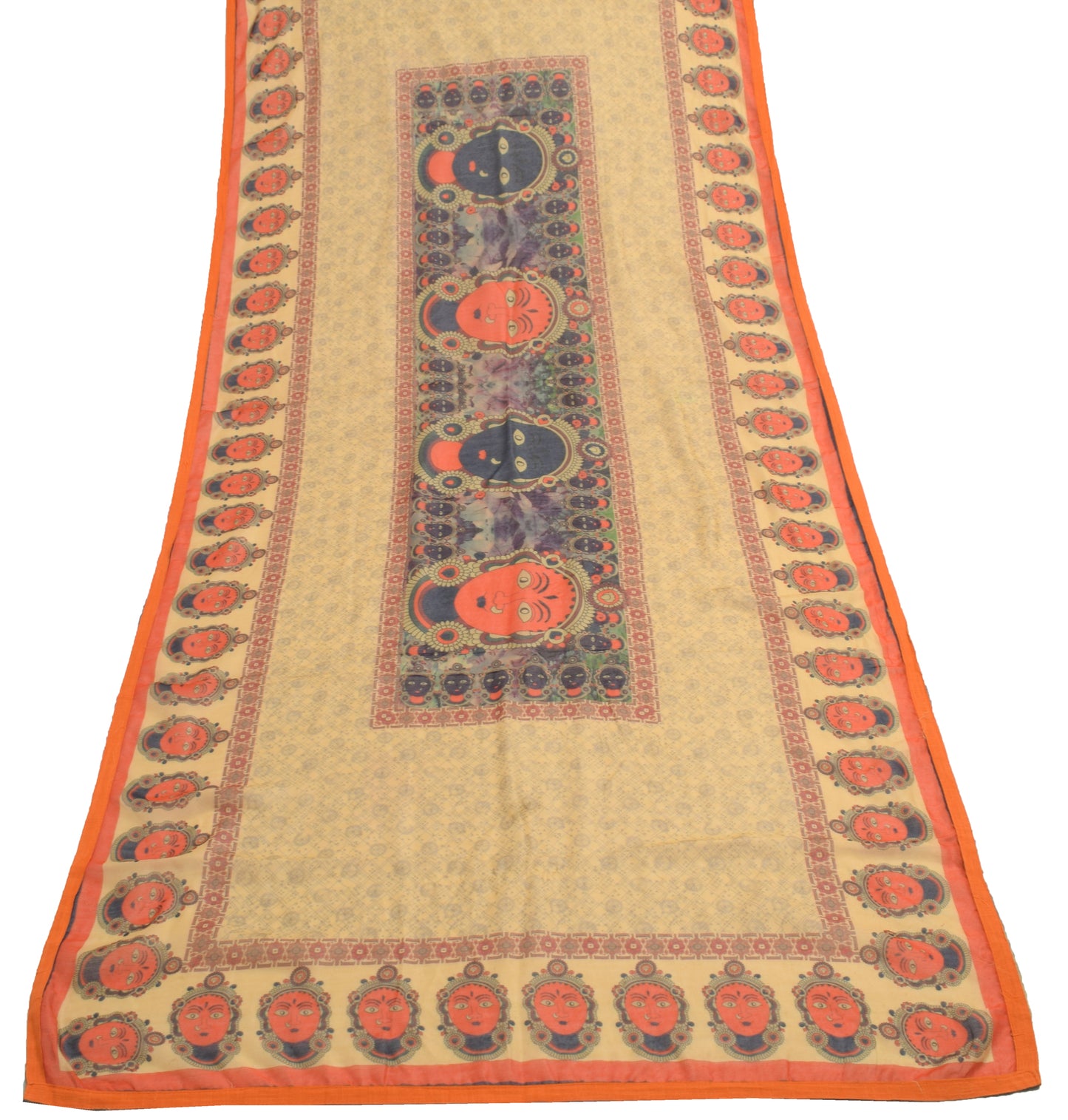 Sushila Vintage Light Brown Dupatta 100% Pure Silk Humans Printed Long Stole