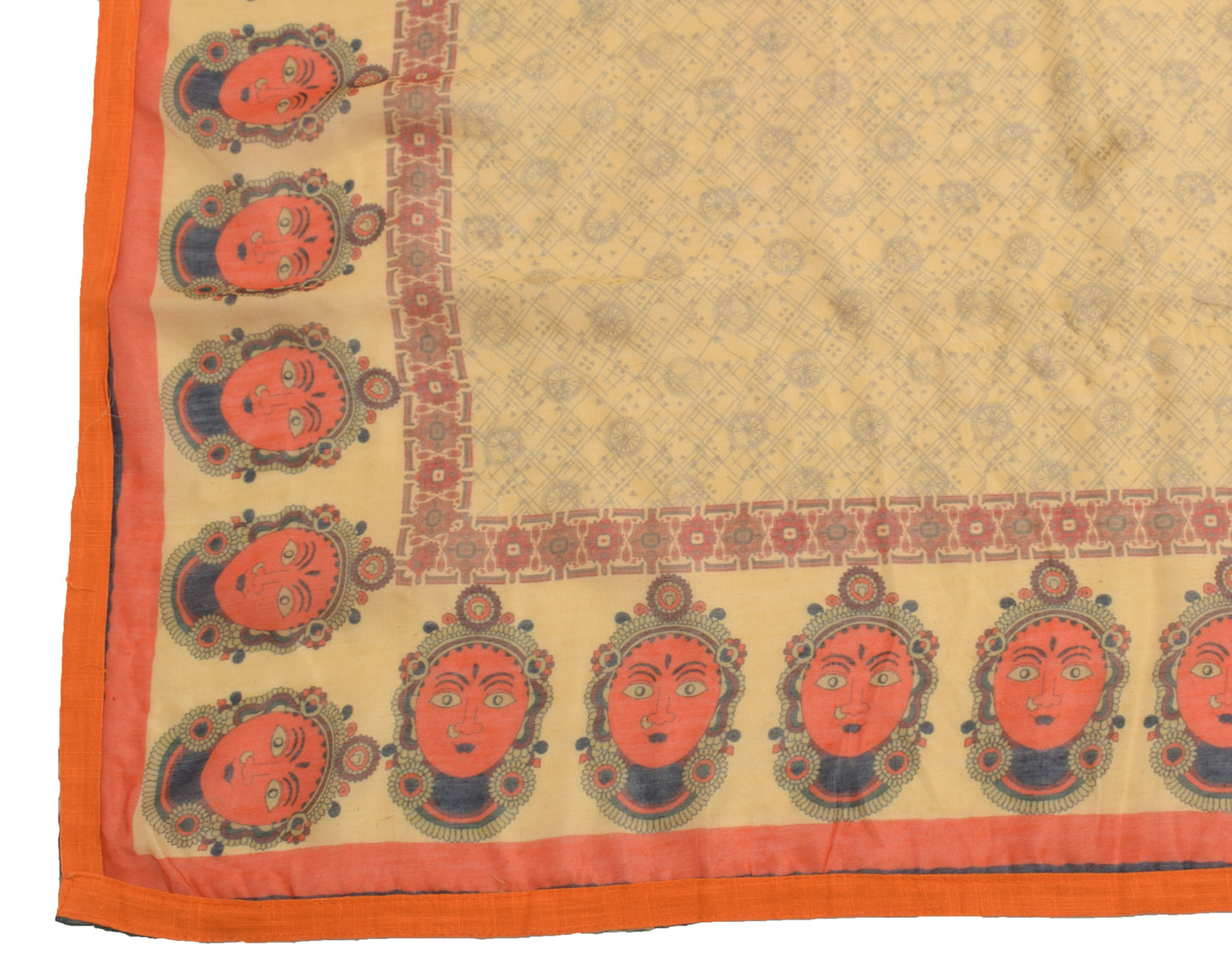 Sushila Vintage Light Brown Dupatta 100% Pure Silk Humans Printed Long Stole