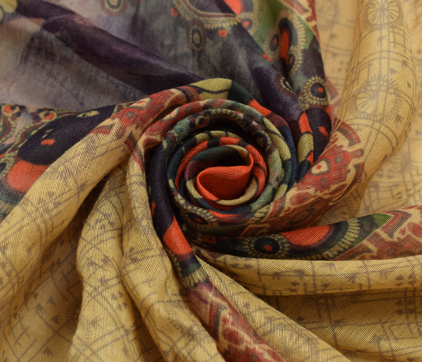 Sushila Vintage Light Brown Dupatta 100% Pure Silk Humans Printed Long Stole