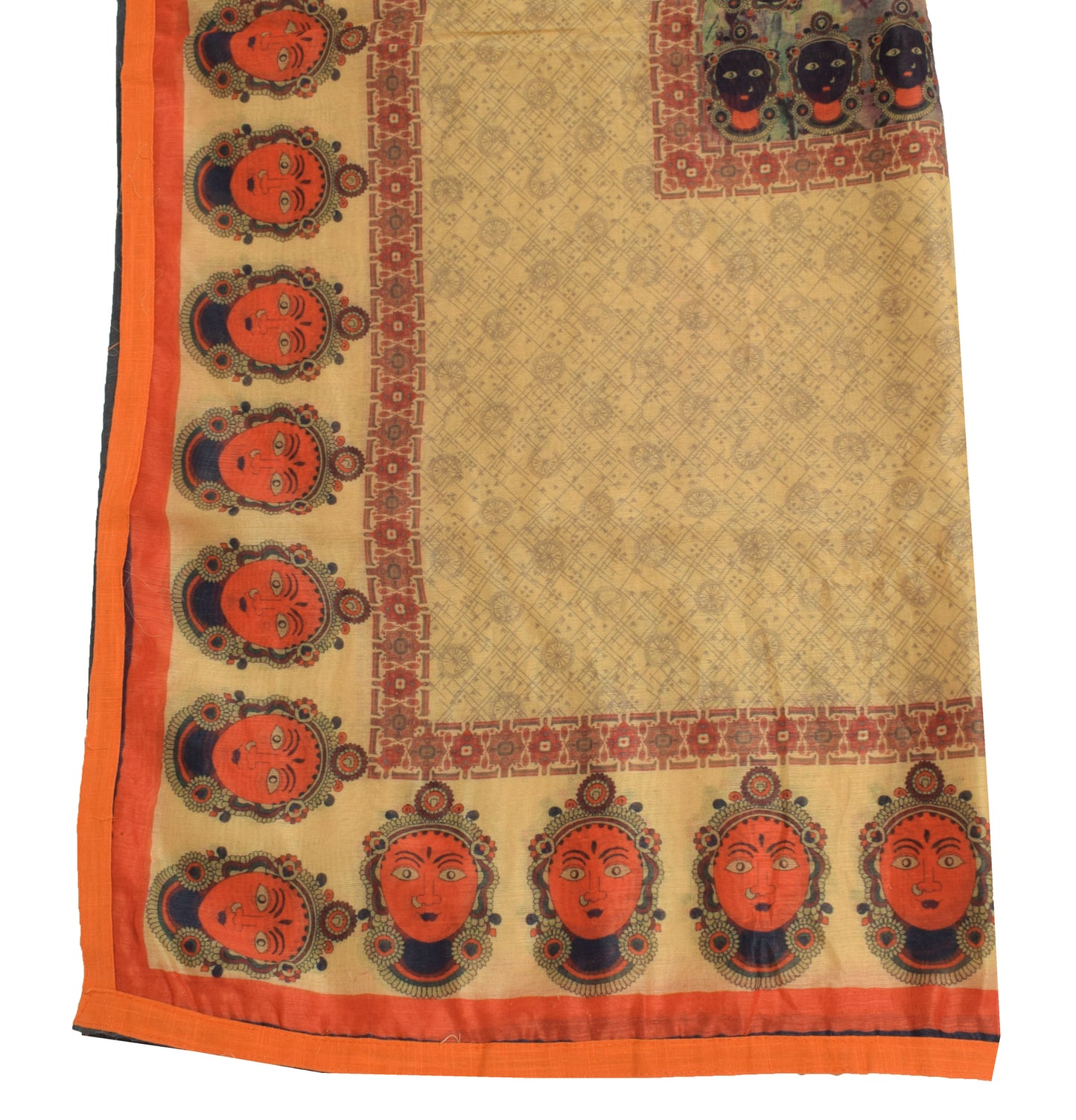 Sushila Vintage Light Brown Dupatta 100% Pure Silk Humans Printed Long Stole