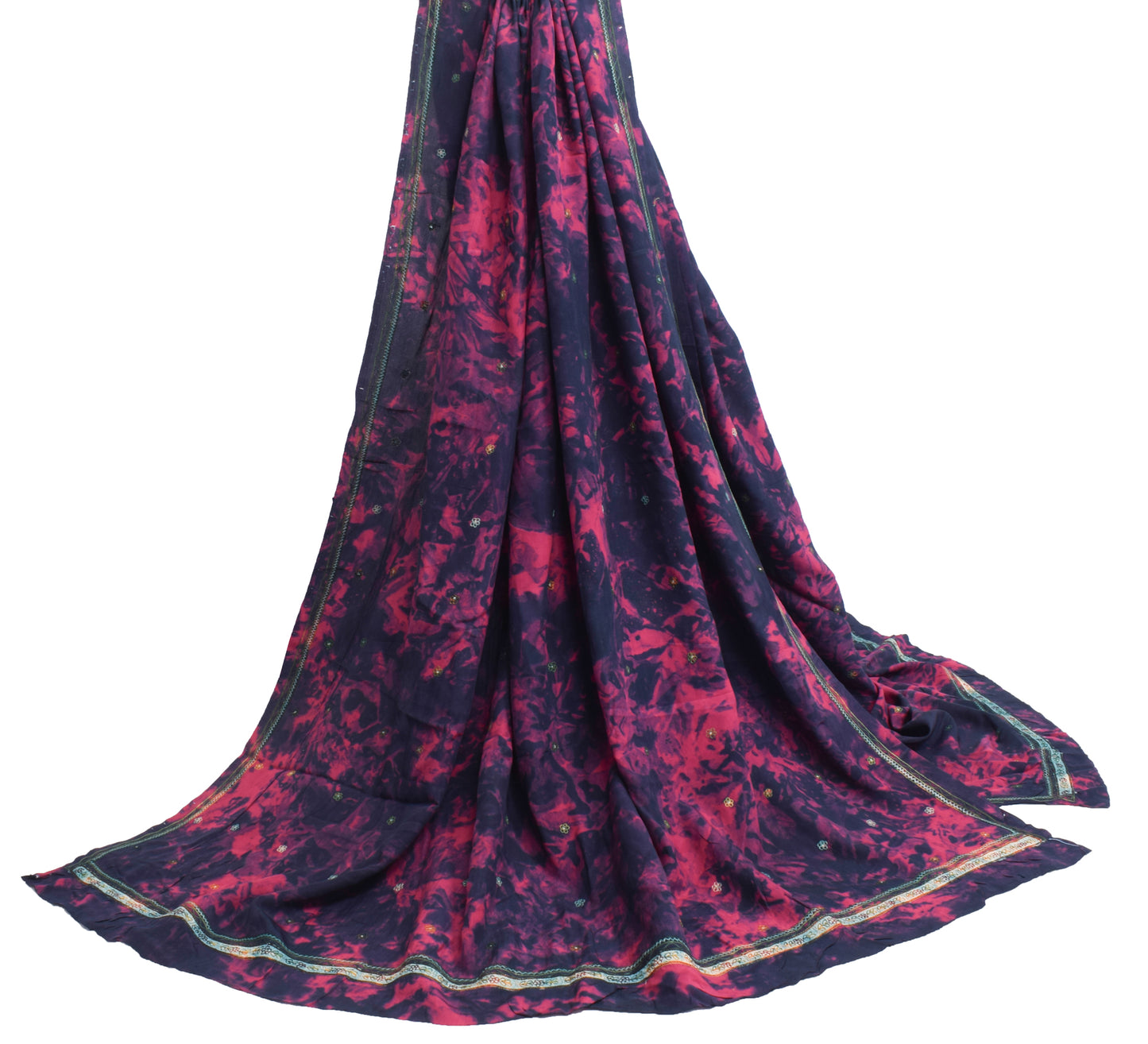 Sushila Vintage Dark Blue Dupatta 100% Pure Crepe Silk Printed Floral Long Stole