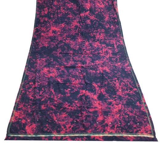 Sushila Vintage Dark Blue Dupatta 100% Pure Crepe Silk Printed Floral Long Stole