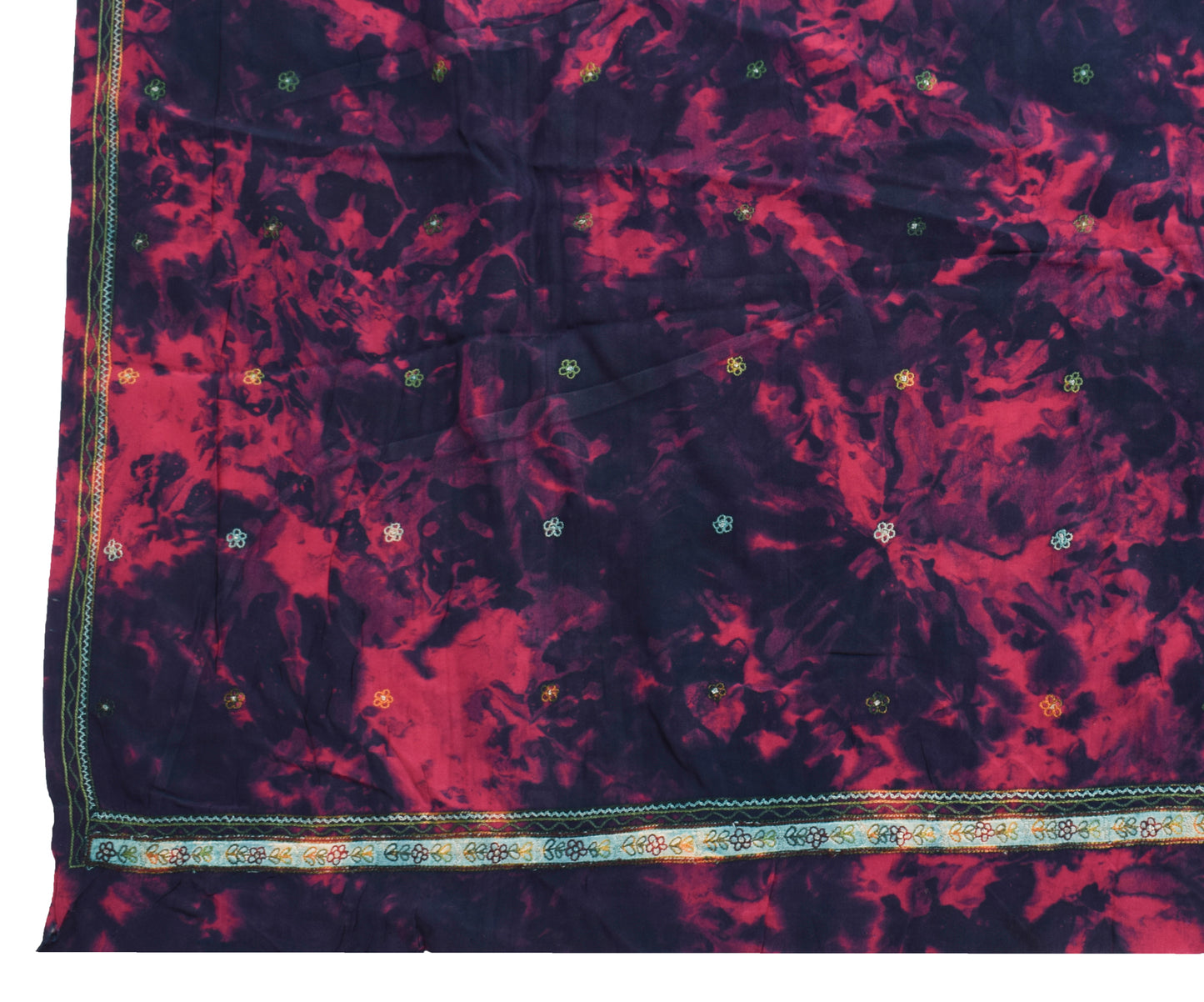 Sushila Vintage Dark Blue Dupatta 100% Pure Crepe Silk Printed Floral Long Stole