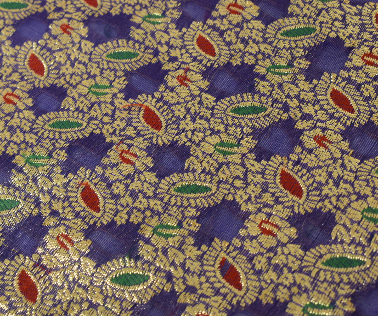 Sushila Vintage Blue Indian DupattaArt Silk Zari Brocade Floral Long Stole Wrap
