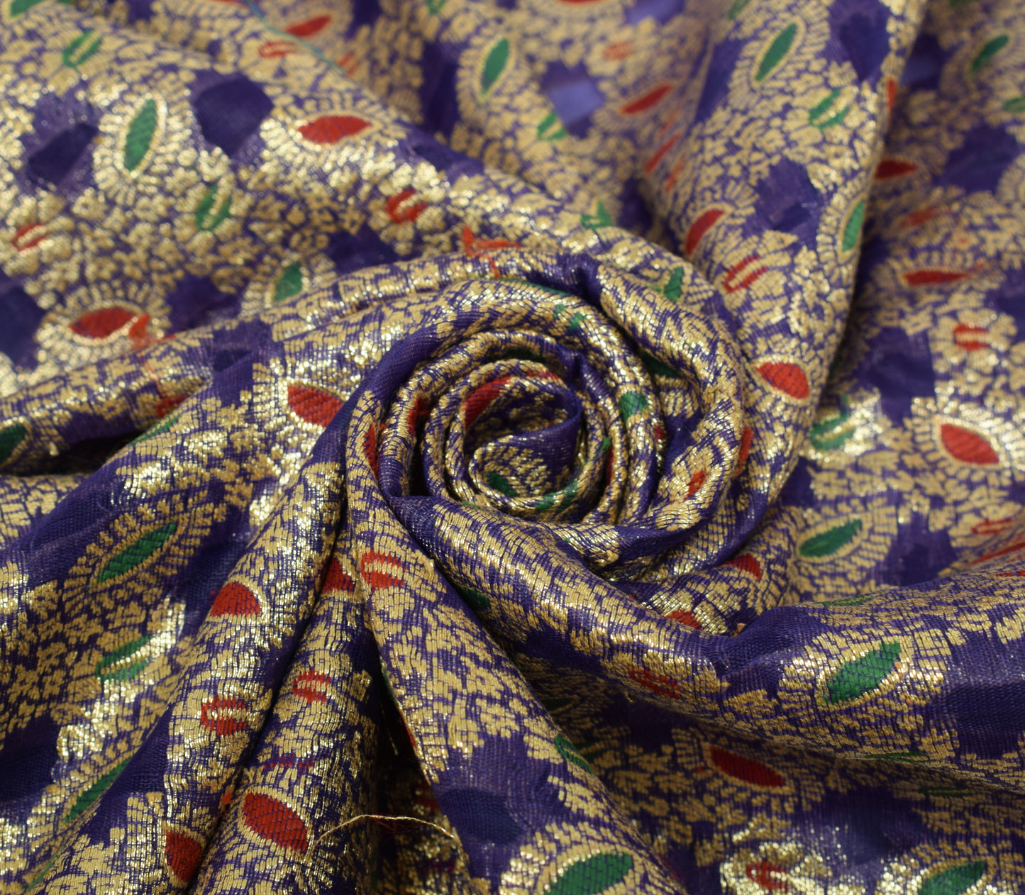Sushila Vintage Blue Indian DupattaArt Silk Zari Brocade Floral Long Stole Wrap