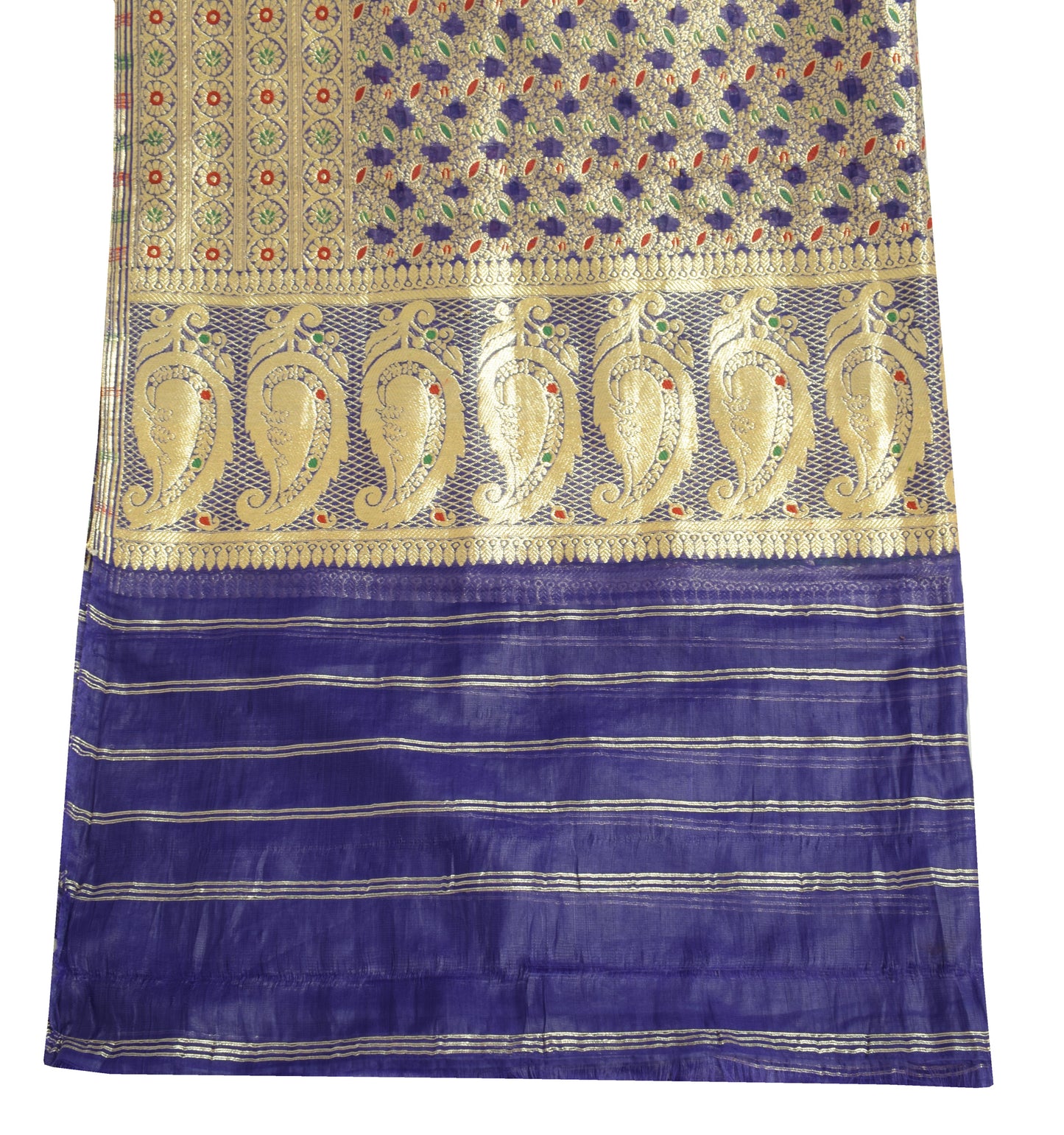 Sushila Vintage Blue Indian DupattaArt Silk Zari Brocade Floral Long Stole Wrap