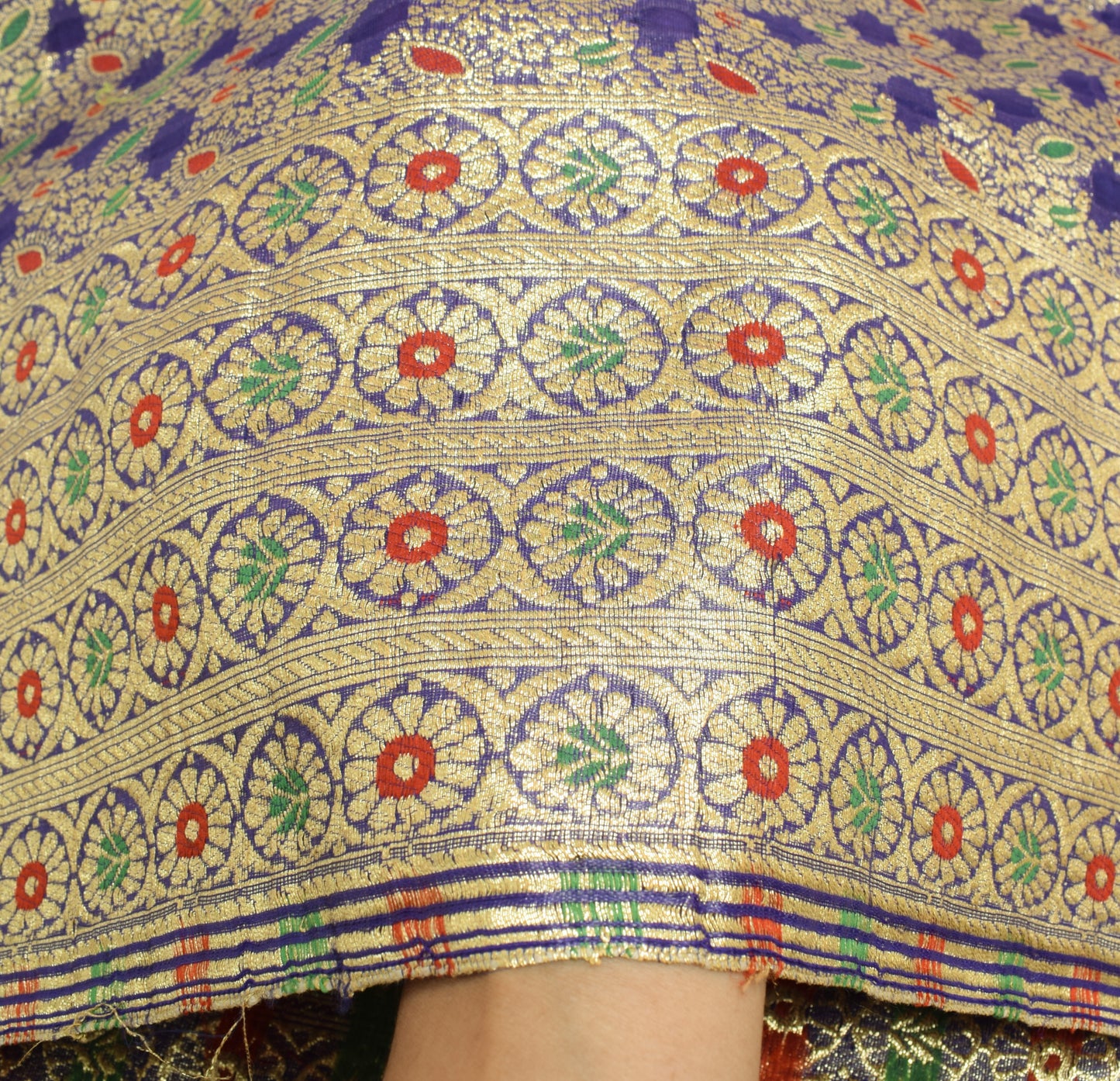 Sushila Vintage Blue Indian DupattaArt Silk Zari Brocade Floral Long Stole Wrap