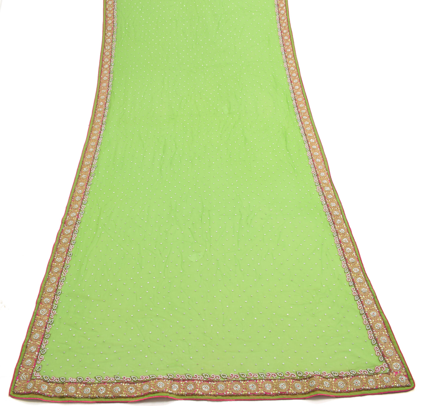 Sushila Vintage Parrot Green Dupatta 100% Pure Georgette Silk Floral Long Stole