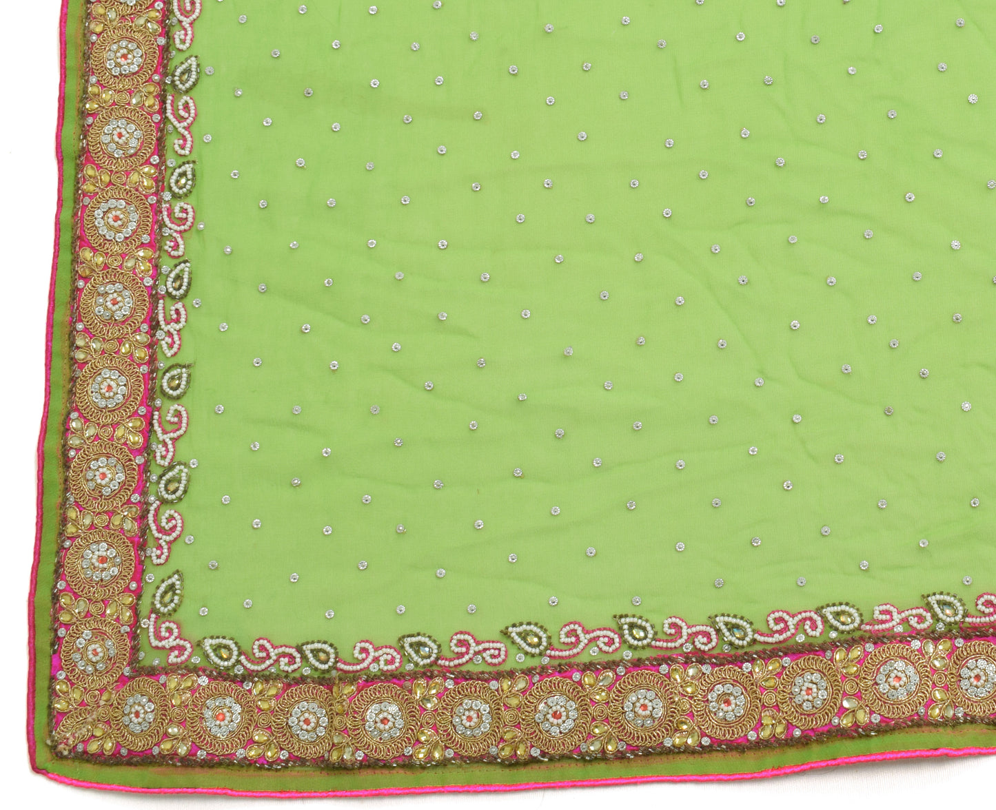 Sushila Vintage Parrot Green Dupatta 100% Pure Georgette Silk Floral Long Stole