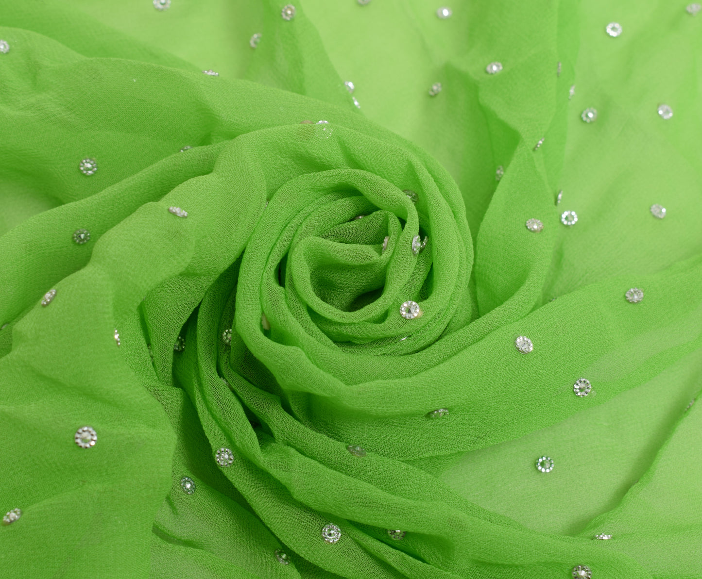 Sushila Vintage Parrot Green Dupatta 100% Pure Georgette Silk Floral Long Stole