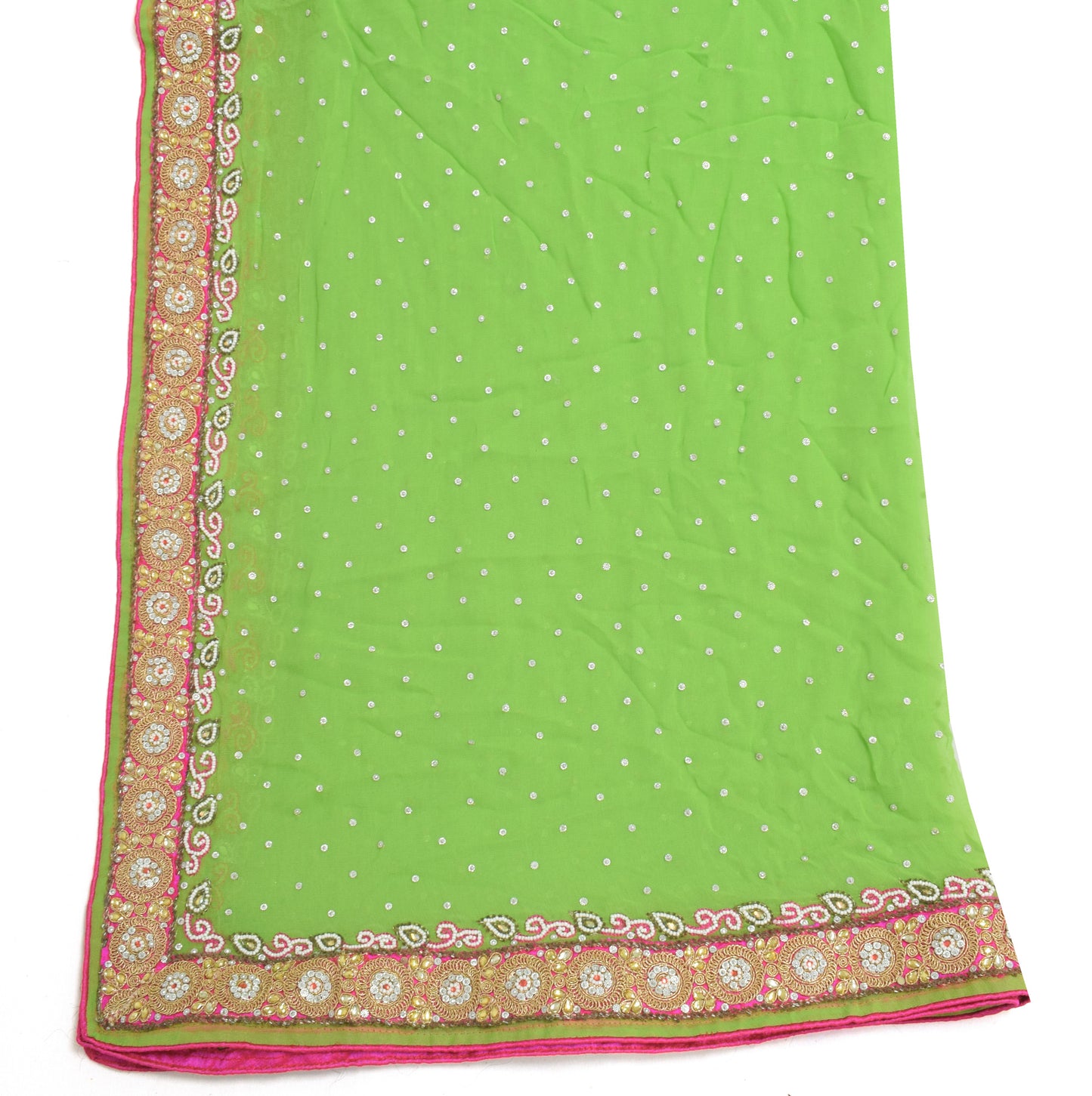 Sushila Vintage Parrot Green Dupatta 100% Pure Georgette Silk Floral Long Stole