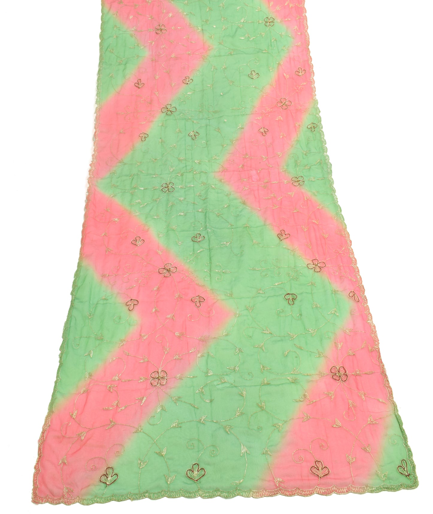Sushila Vintage Green & Pink Dupatta Chiffon Silk Embroidered Floral Long Stole