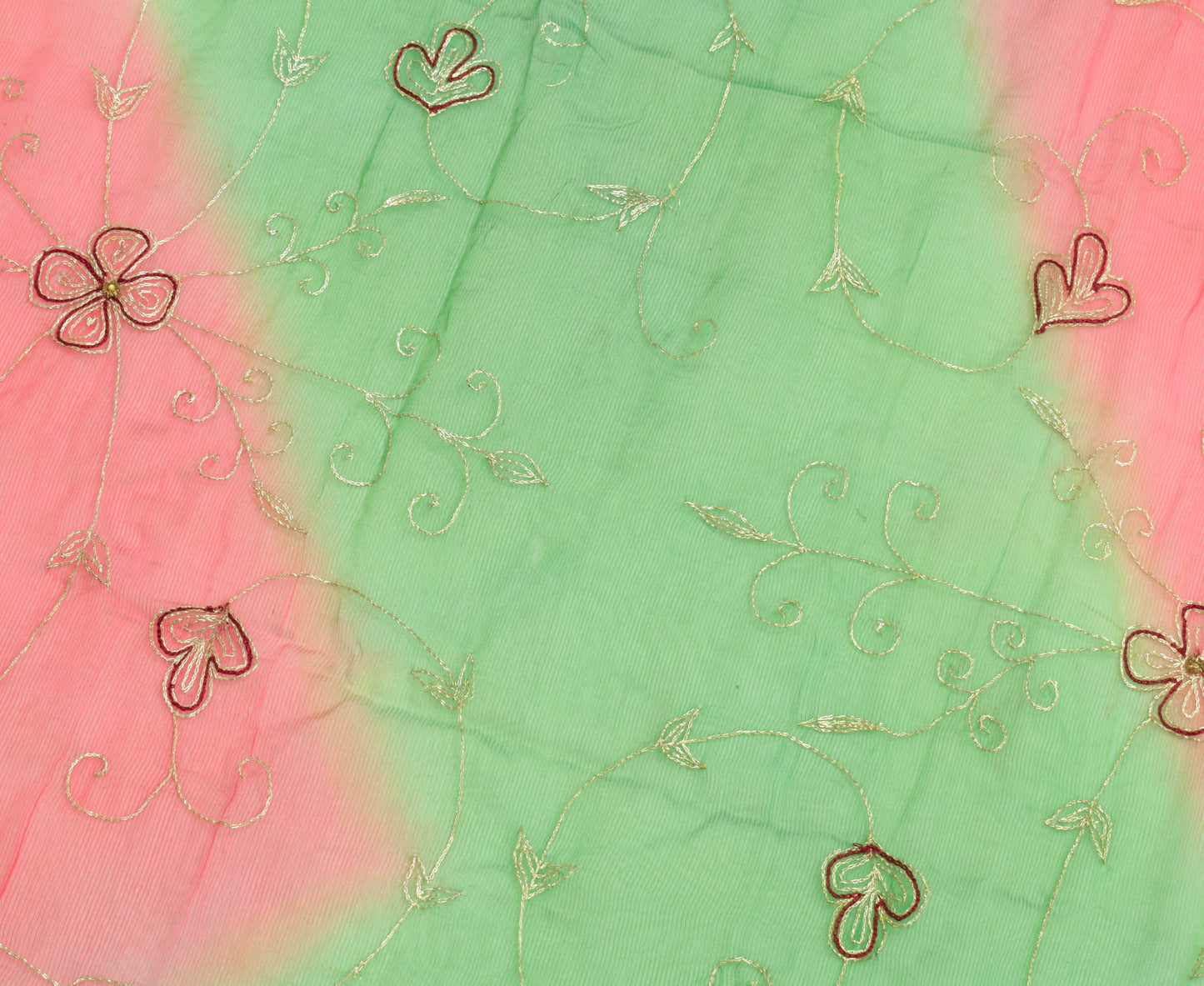 Sushila Vintage Green & Pink Dupatta Chiffon Silk Embroidered Floral Long Stole
