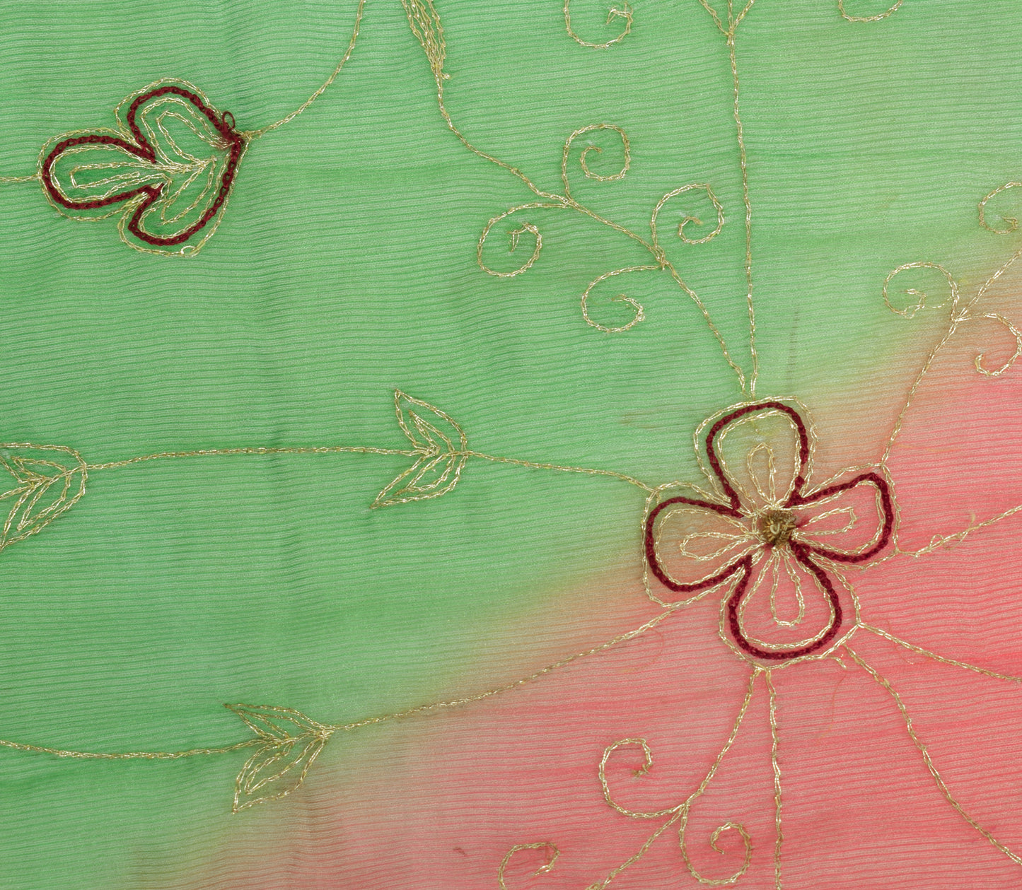 Sushila Vintage Green & Pink Dupatta Chiffon Silk Embroidered Floral Long Stole