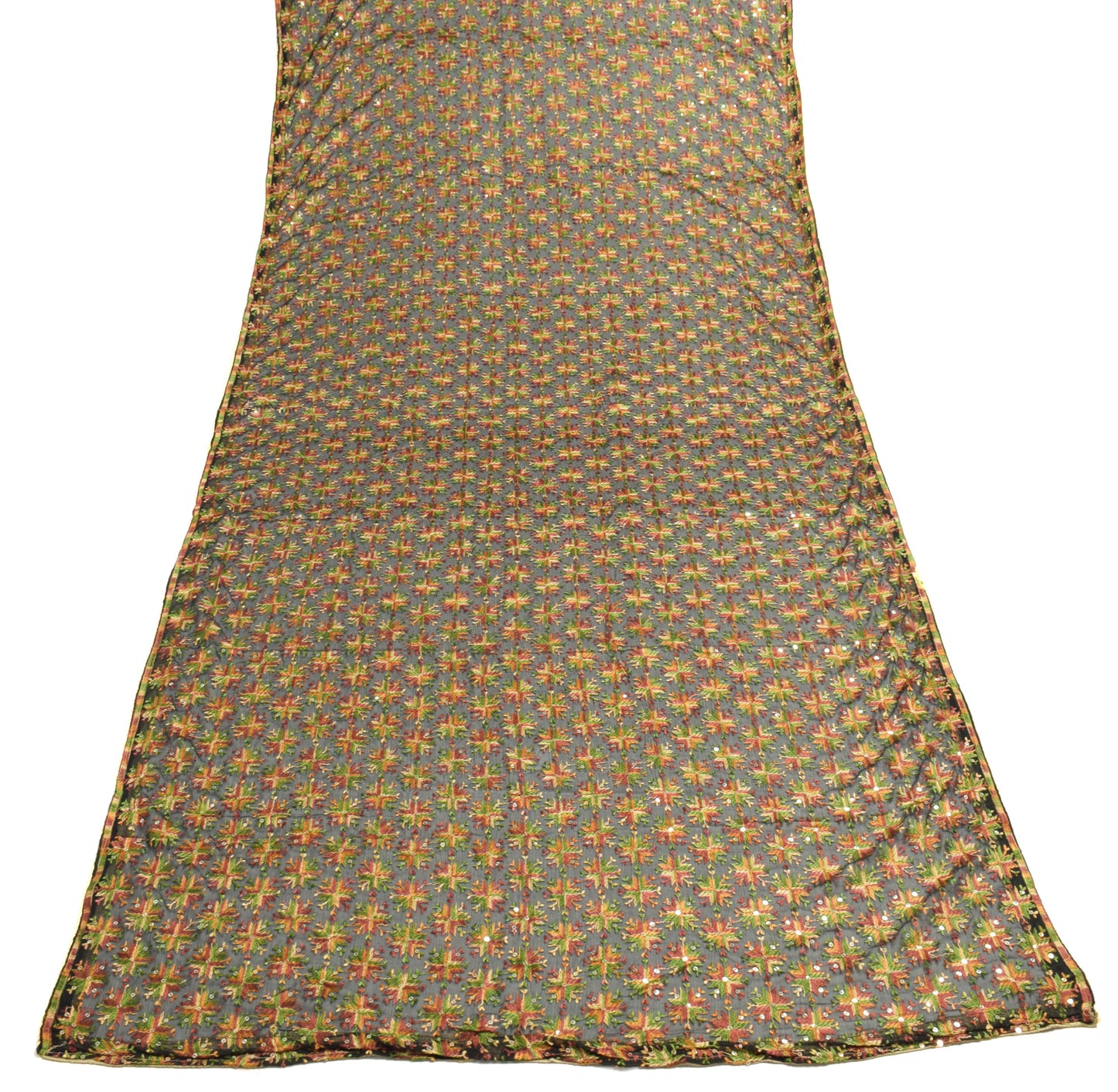 Sushila Vintage Black Dupatta Blend Chiffon Silk Phulkari Embroidered Long Stole