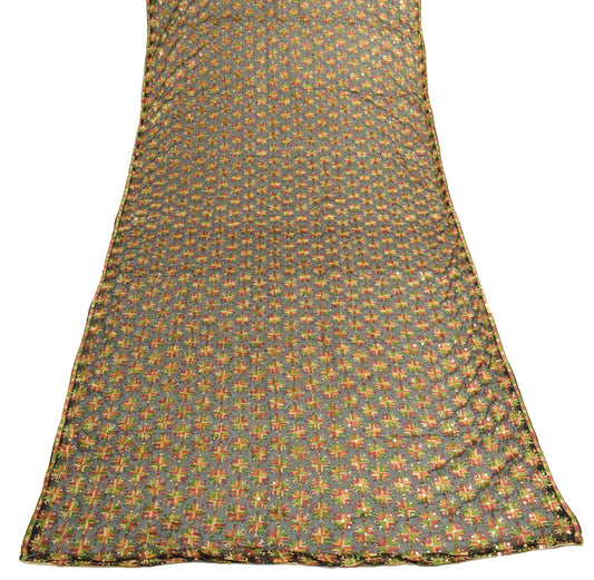 Sushila Vintage Black Dupatta Blend Chiffon Silk Phulkari Embroidered Long Stole