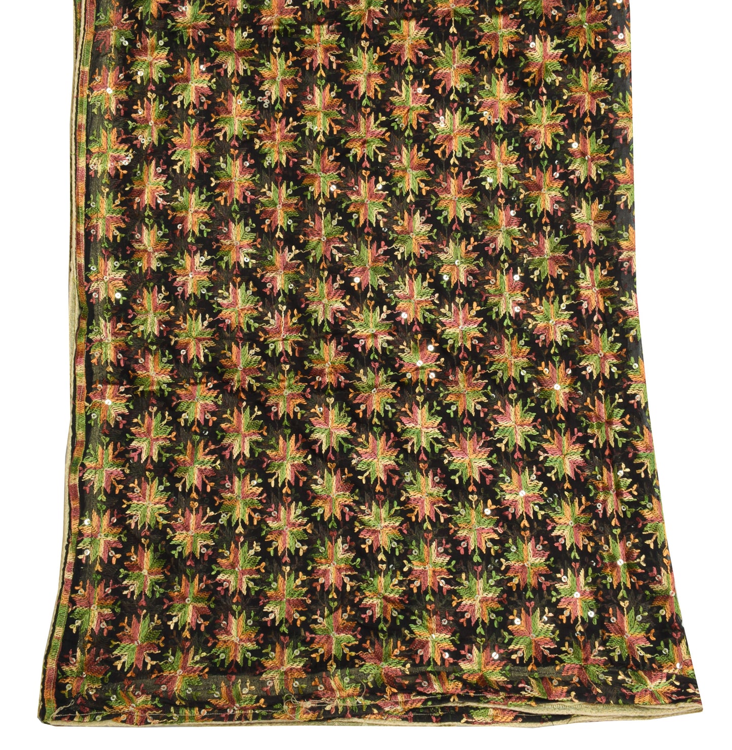Sushila Vintage Black Dupatta Blend Chiffon Silk Phulkari Embroidered Long Stole