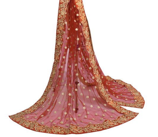 Sushila Vintage Maroon Dupatta Net Mesh Embroidered Floral Long Stole Scarves