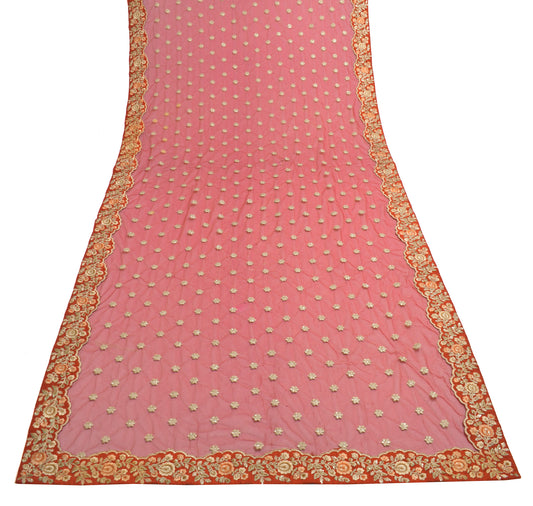 Sushila Vintage Maroon Dupatta Net Mesh Embroidered Floral Long Stole Scarves