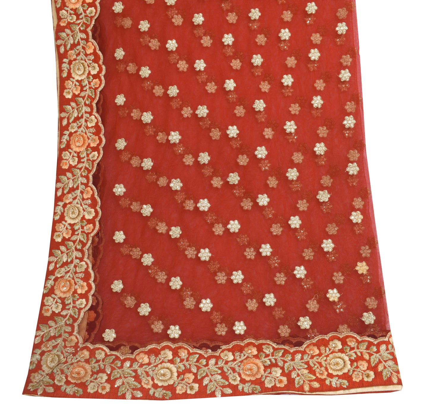 Sushila Vintage Maroon Dupatta Net Mesh Embroidered Floral Long Stole Scarves