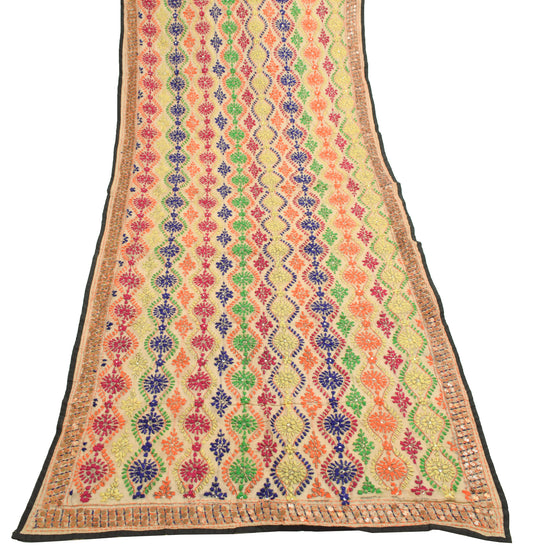 Sushila Vintage Brown Dupatta Art Silk Hand Embroidered Floral Long Stole Veil