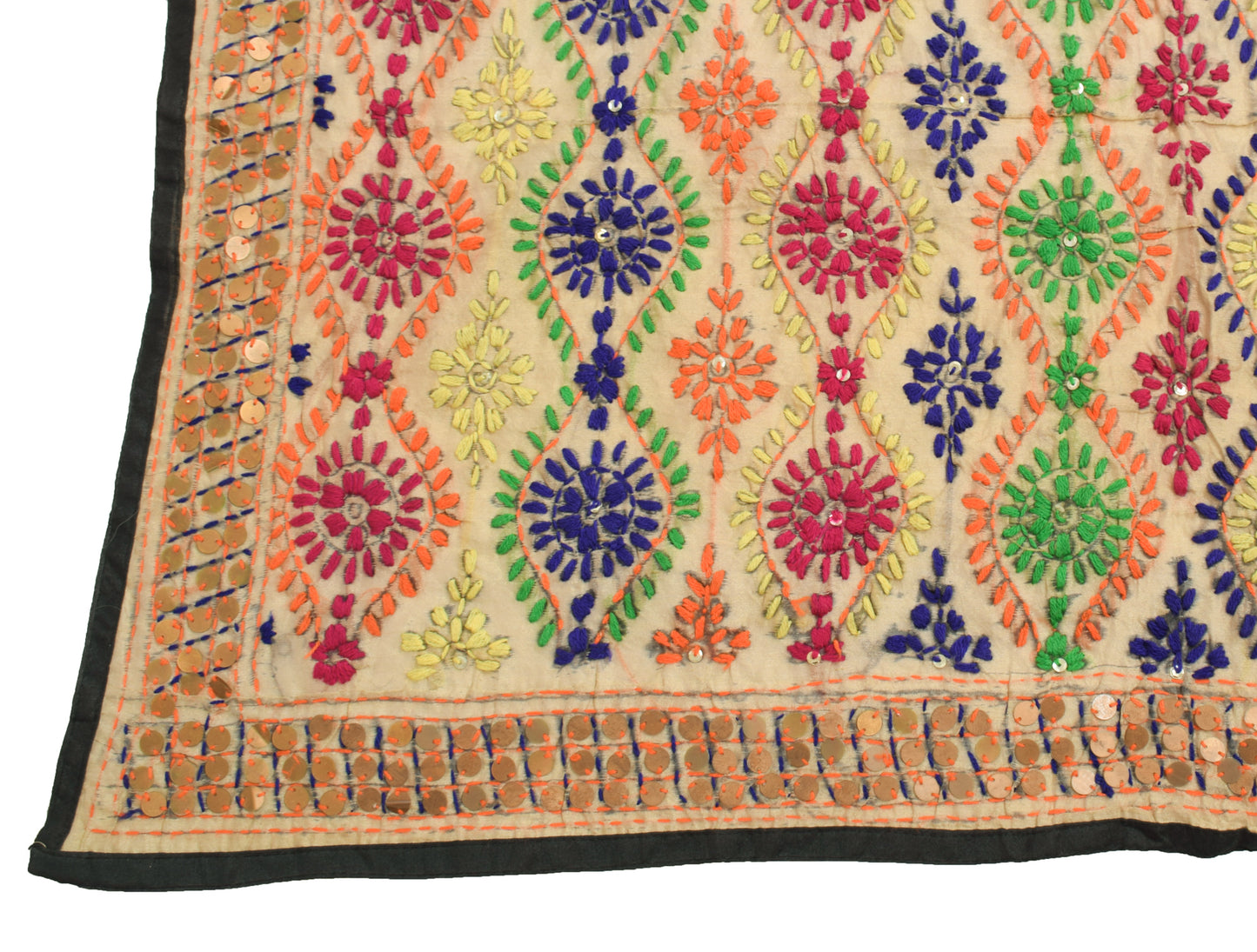 Sushila Vintage Brown Dupatta Art Silk Hand Embroidered Floral Long Stole Veil