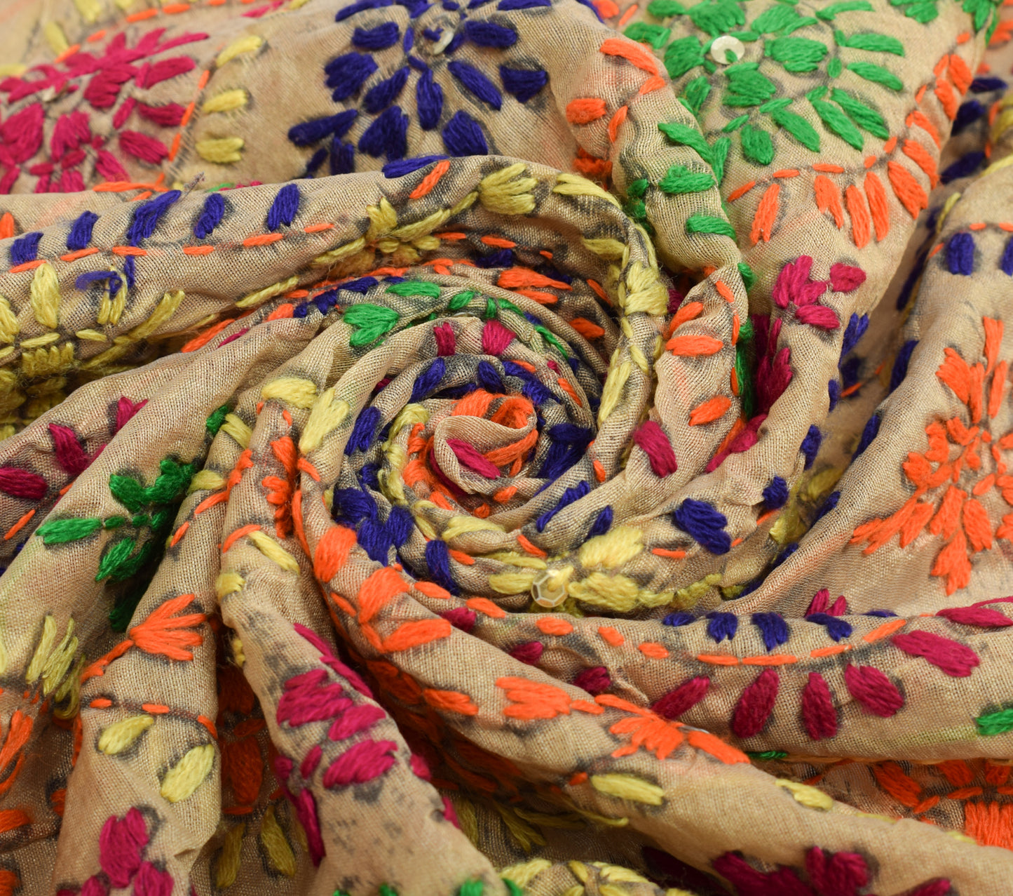 Sushila Vintage Brown Dupatta Art Silk Hand Embroidered Floral Long Stole Veil