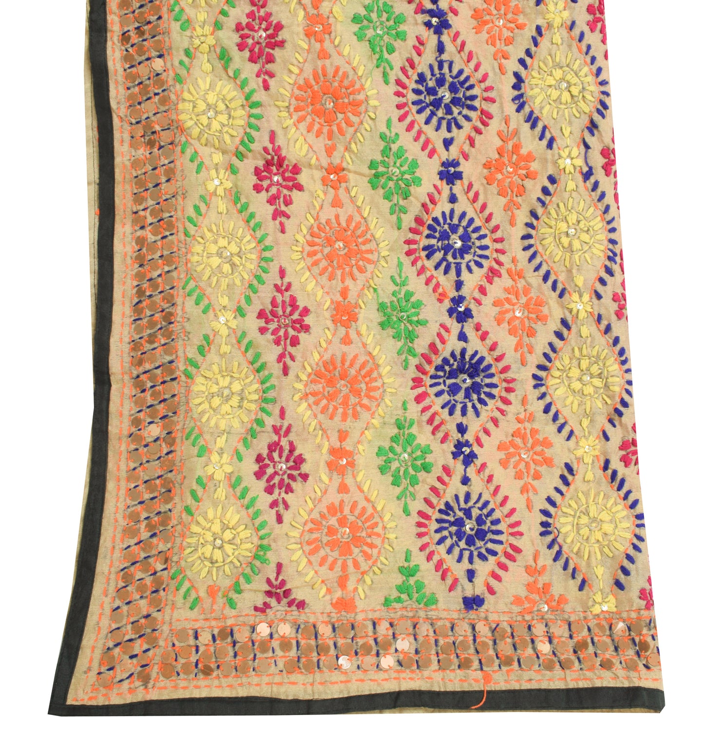 Sushila Vintage Brown Dupatta Art Silk Hand Embroidered Floral Long Stole Veil