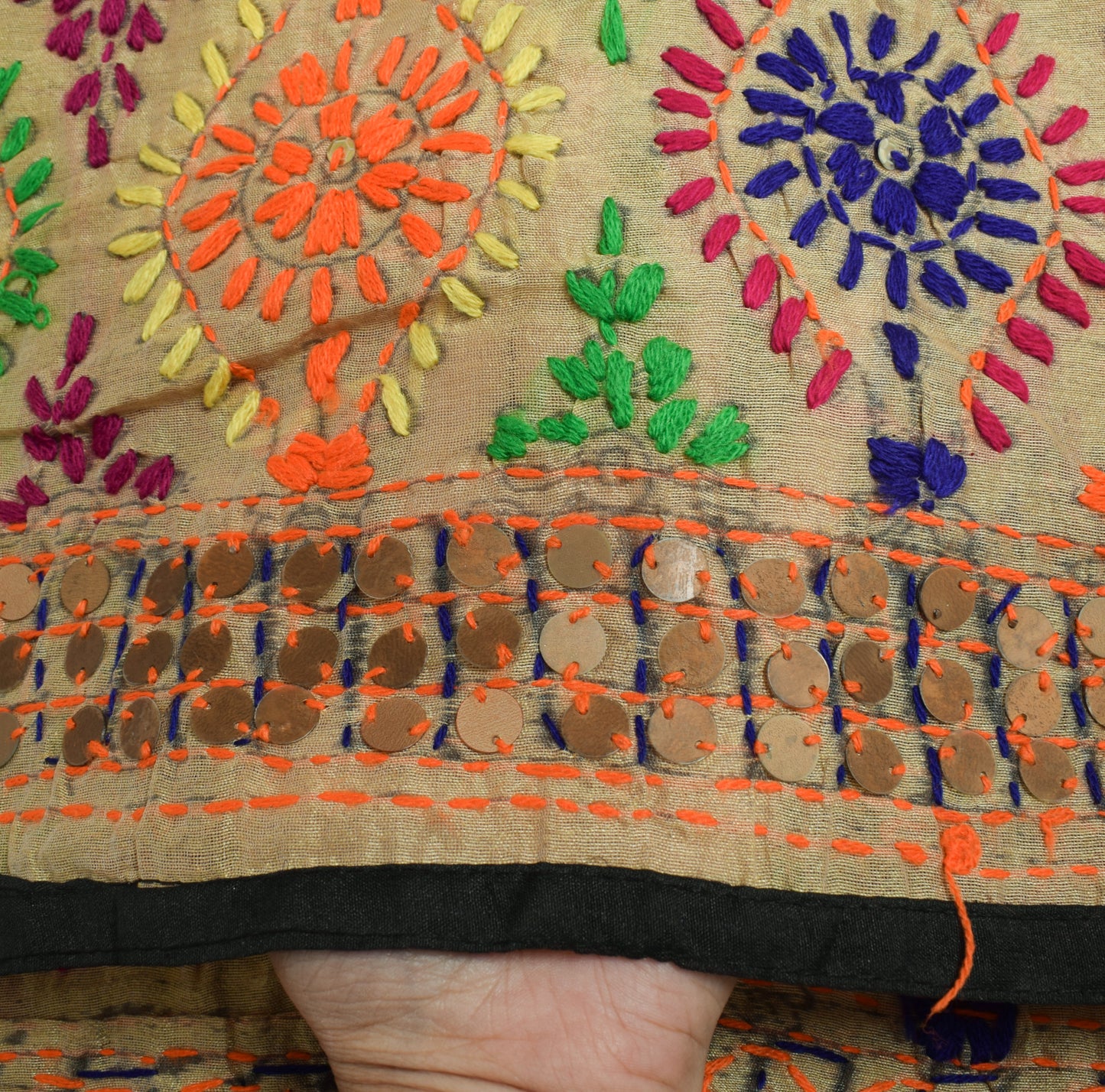 Sushila Vintage Brown Dupatta Art Silk Hand Embroidered Floral Long Stole Veil