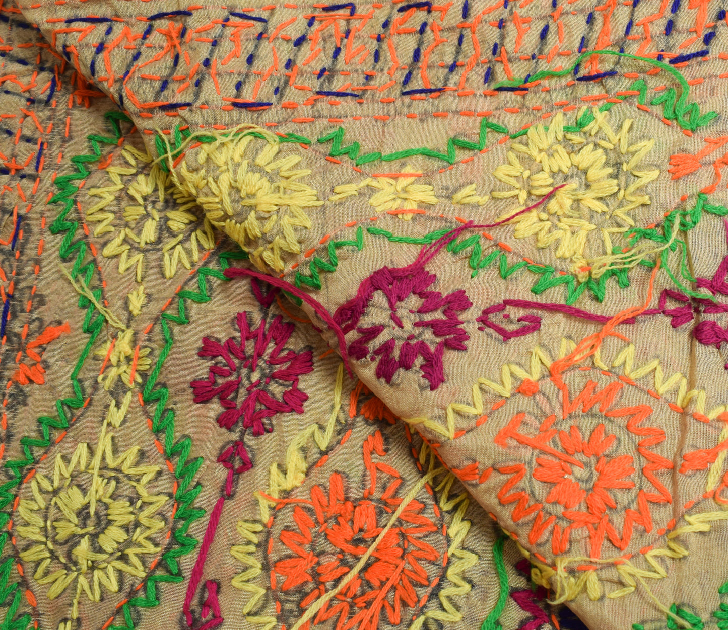 Sushila Vintage Brown Dupatta Art Silk Hand Embroidered Floral Long Stole Veil
