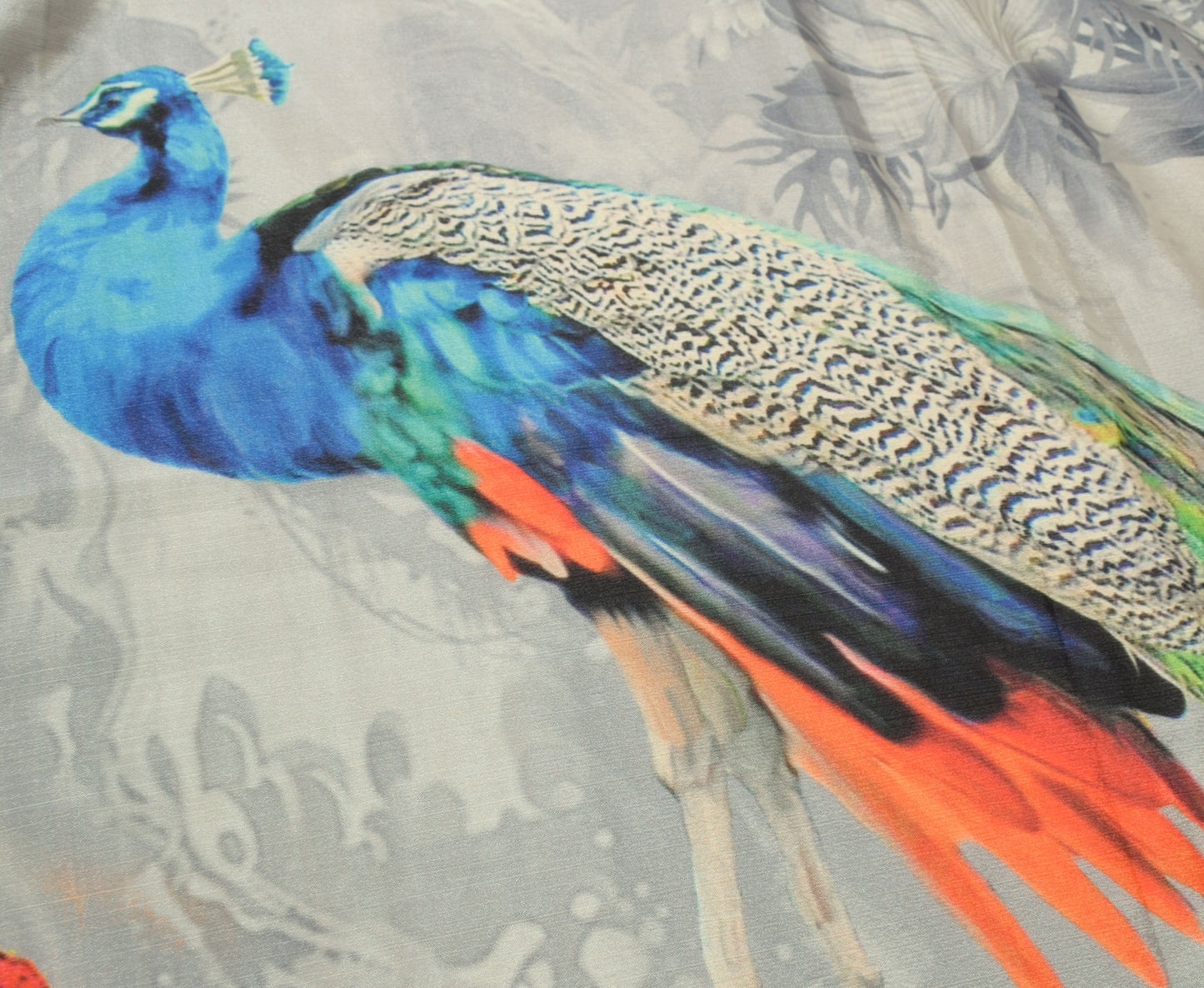 Sushila Vintage Gray Dupatta Blend Silk Digital Printed Peacock Long Stole Wrap
