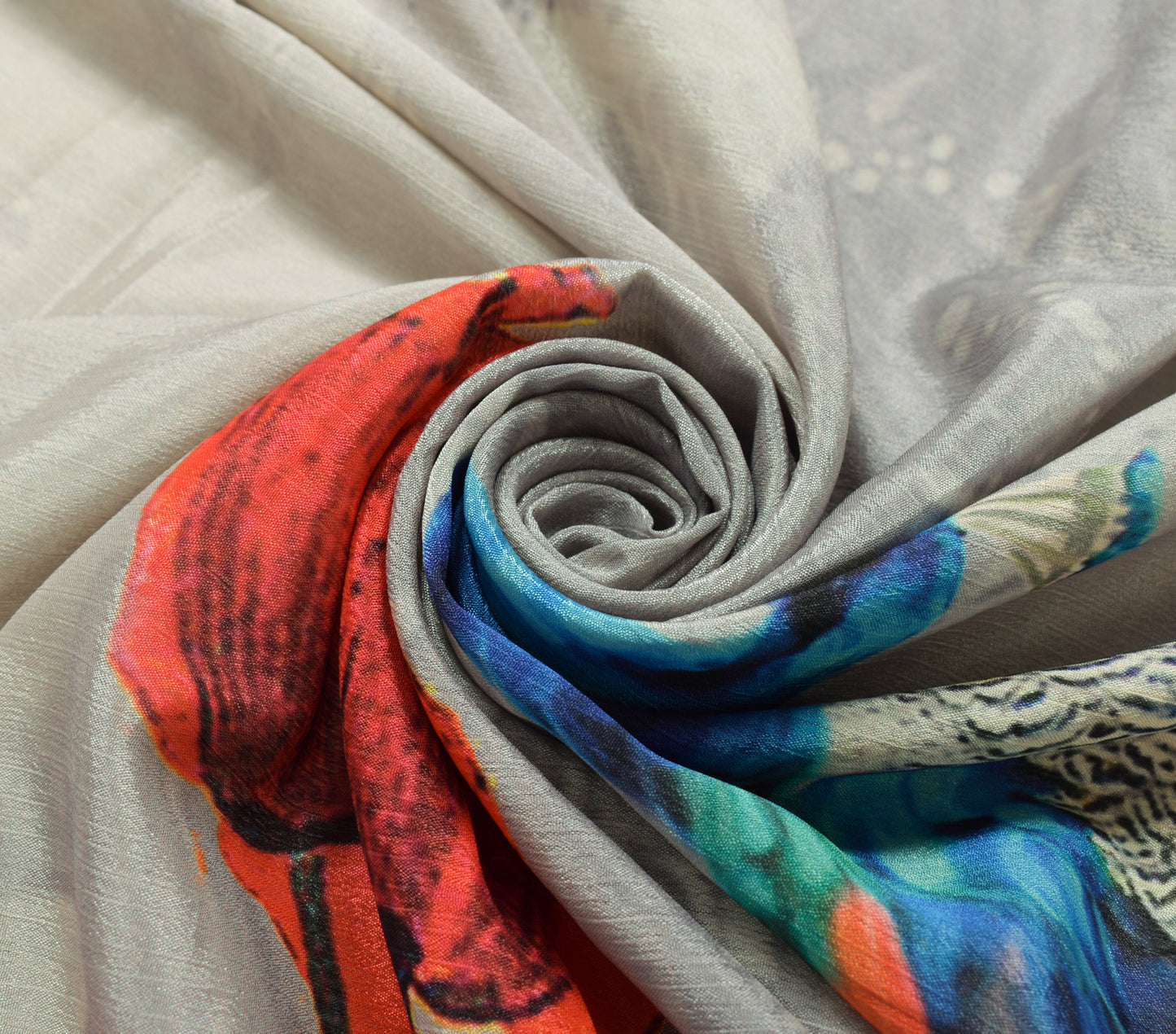 Sushila Vintage Gray Dupatta Blend Silk Digital Printed Peacock Long Stole Wrap